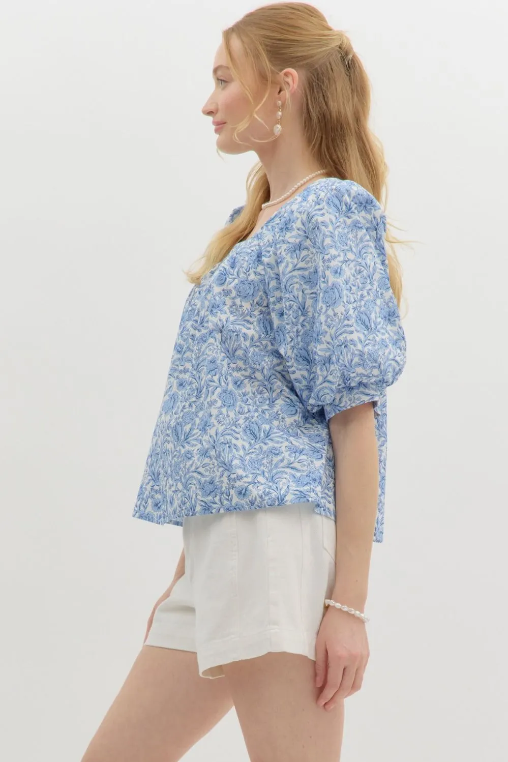 Rosalie Floral Square Neck Top, Blue sold by North & Main Clothing Company product image thumbnail 5