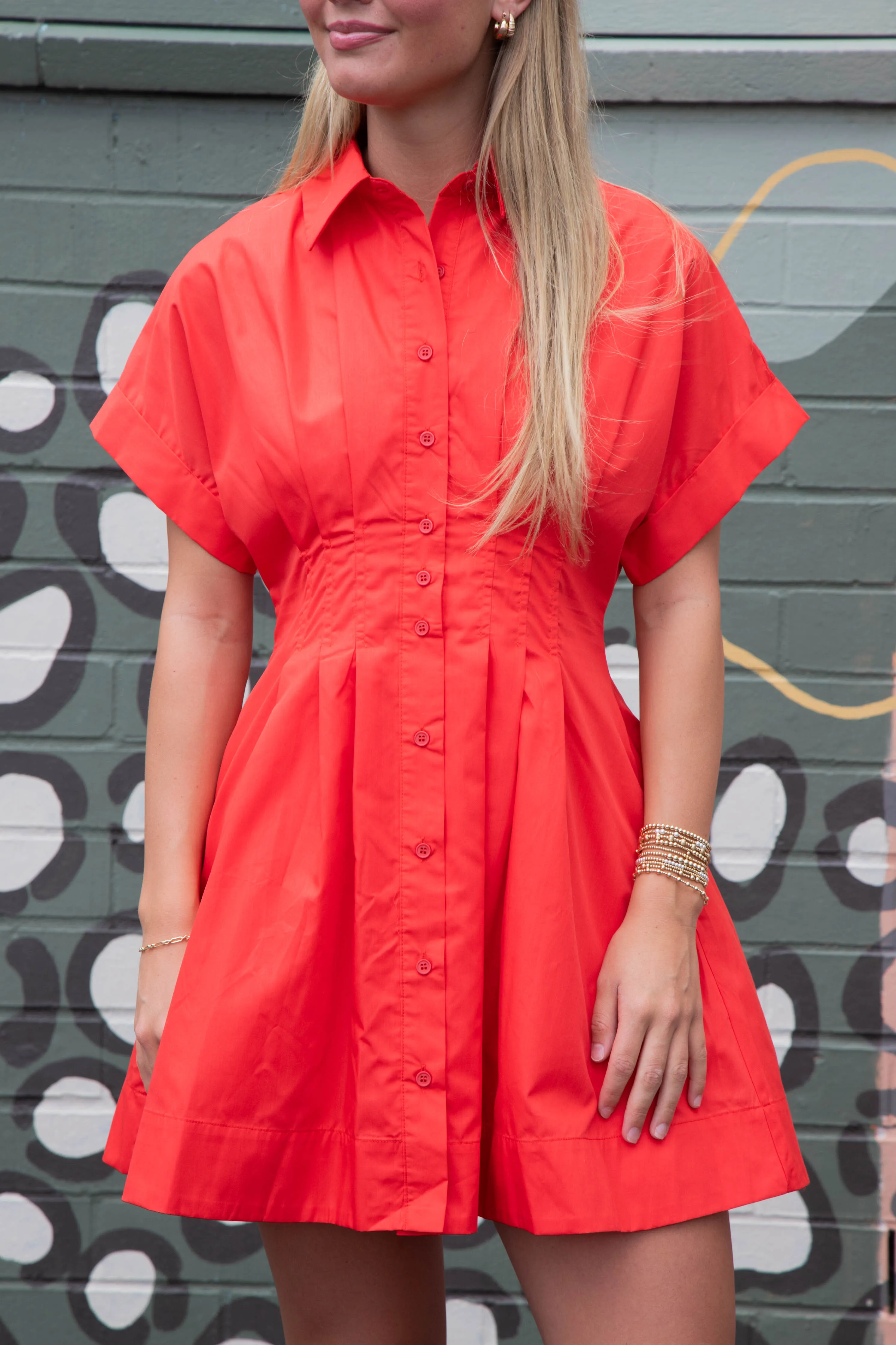 Juliana Pleated Front Mini Dress, Red sold by North & Main Clothing Company product image thumbnail 4