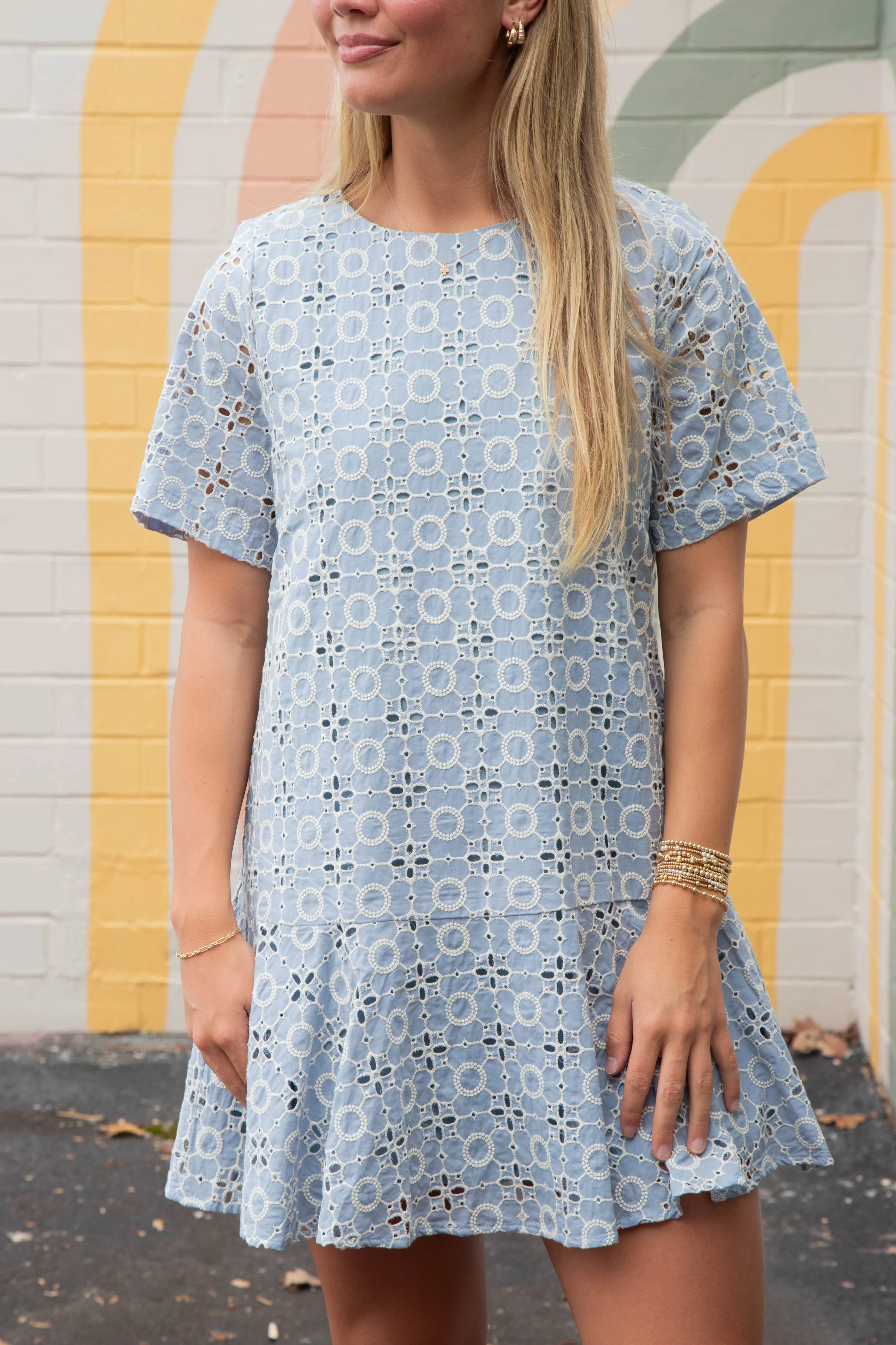 Kaylani Peplum Hem Embroidered Dress, Blue sold by North & Main Clothing Company product image thumbnail 4