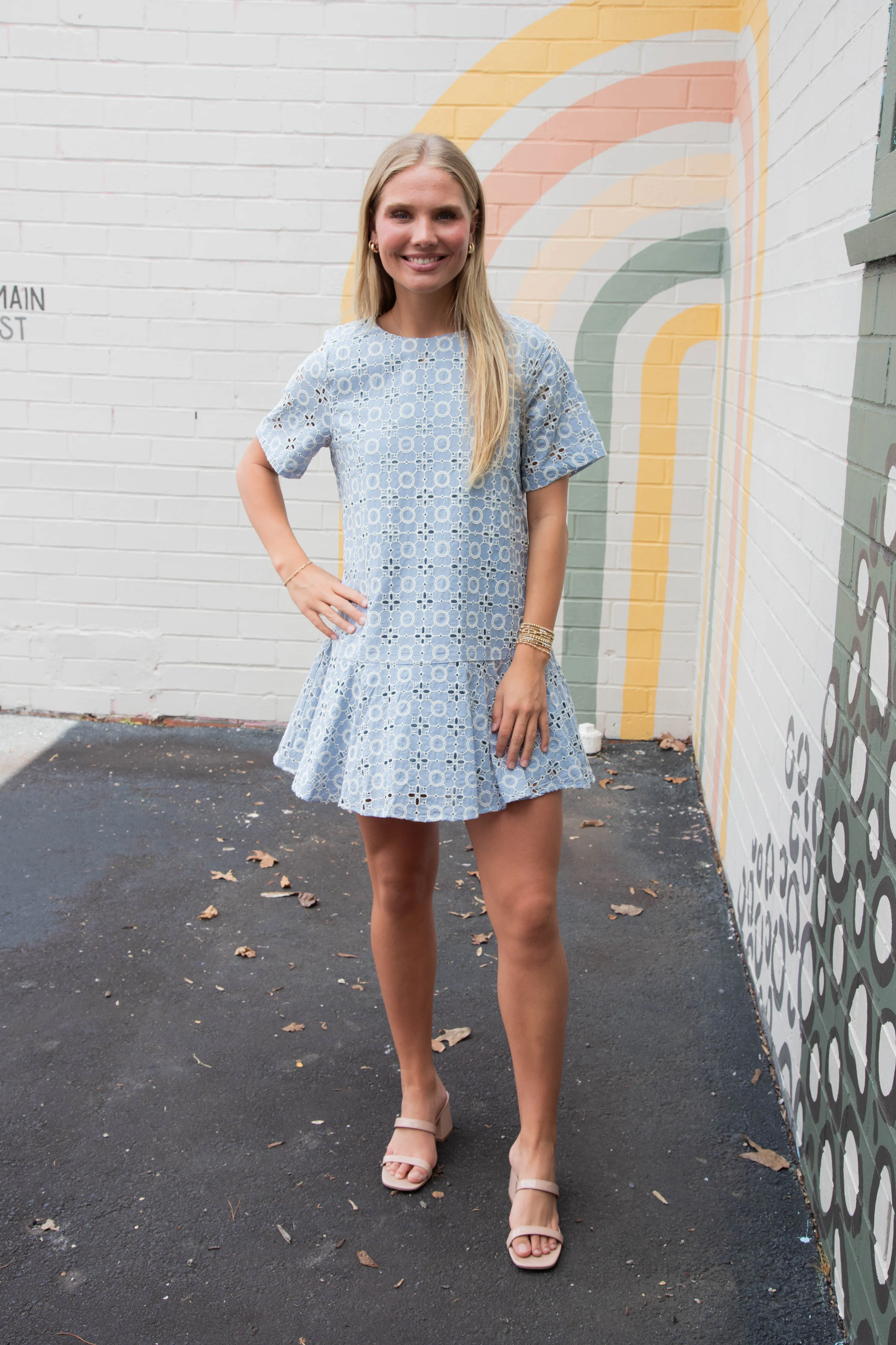 Kaylani Peplum Hem Embroidered Dress, Blue sold by North & Main Clothing Company product image thumbnail 5
