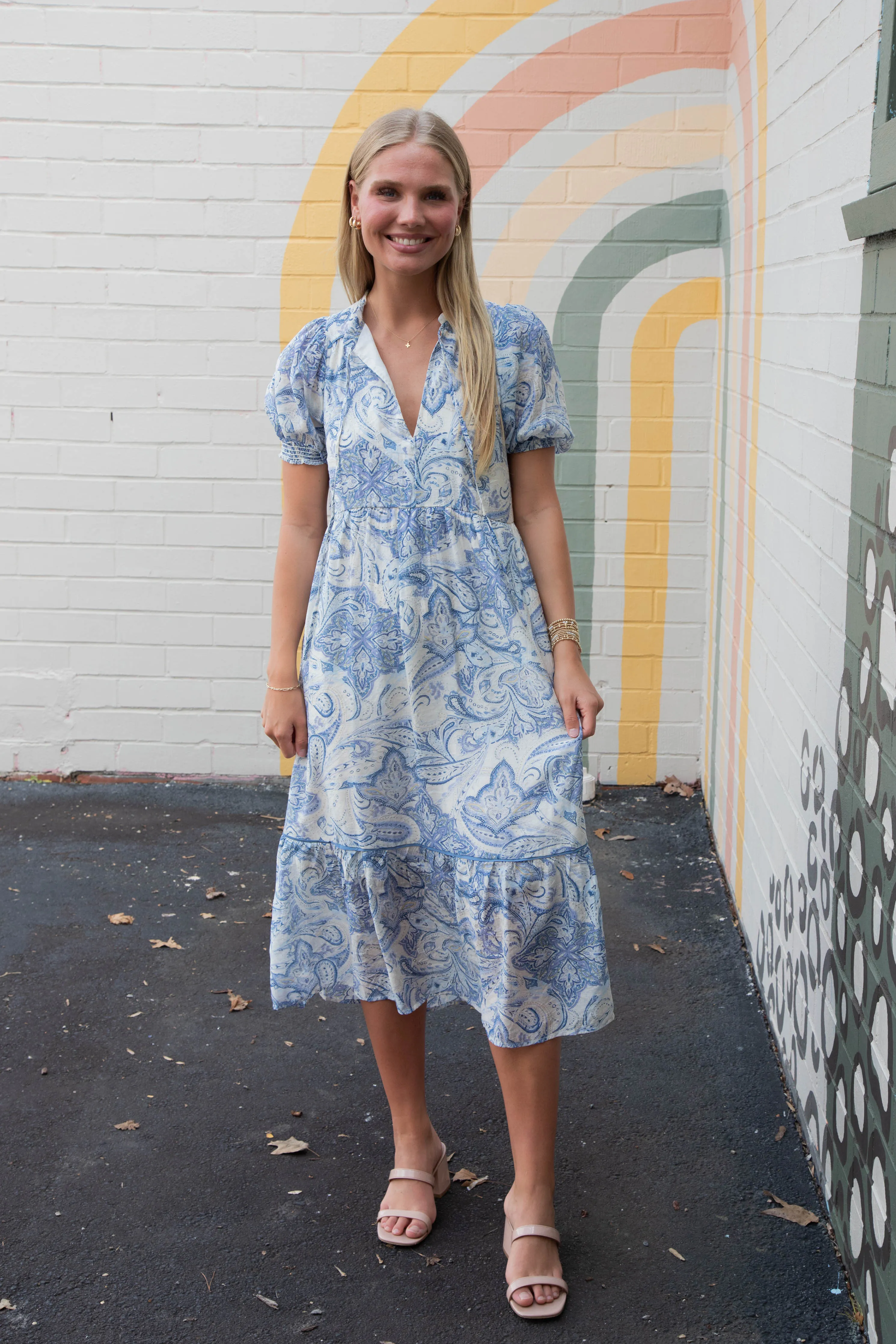 Callie Paisley Print Midi Dress, Blue Mix sold by North & Main Clothing Company product image thumbnail 4