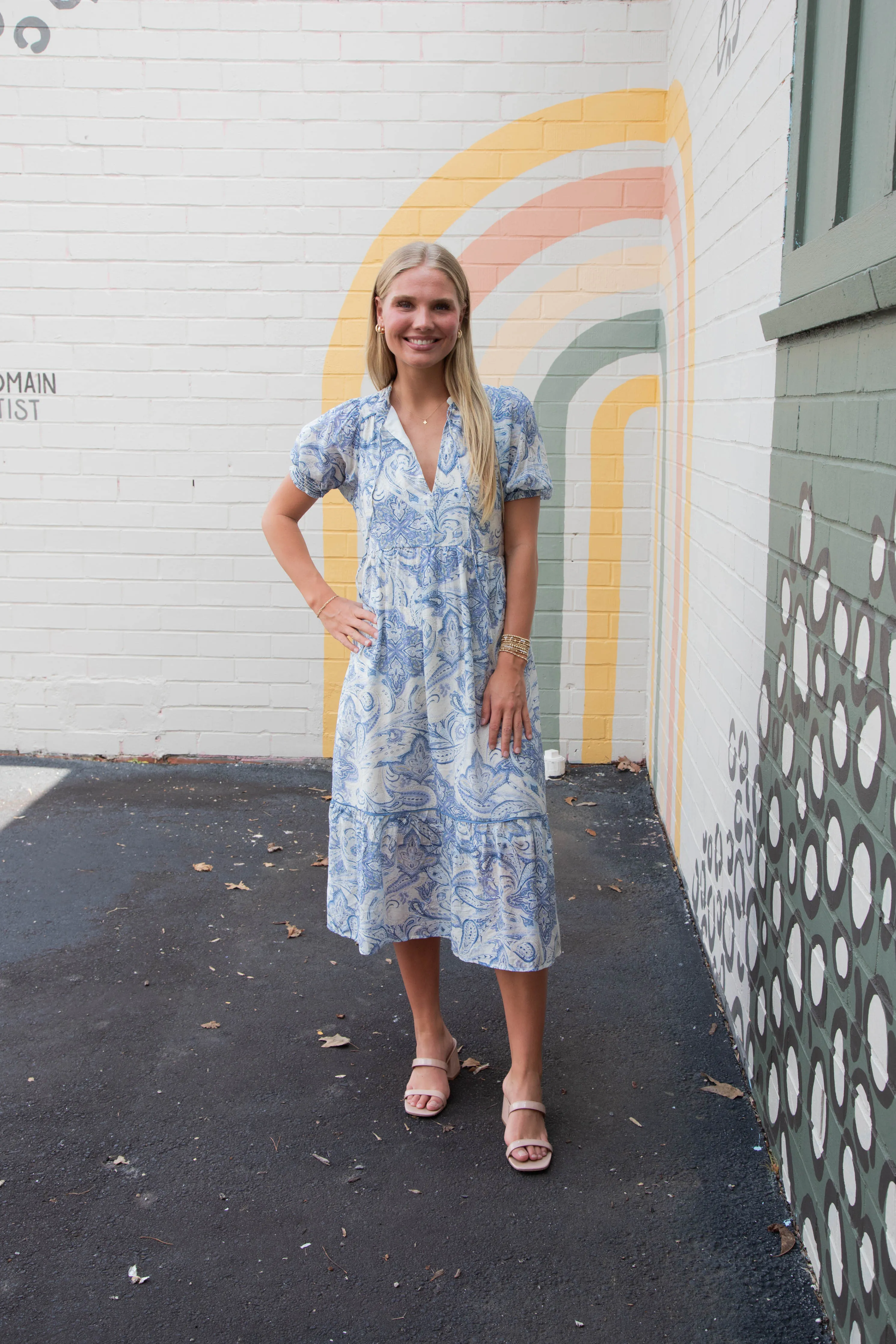 Callie Paisley Print Midi Dress, Blue Mix sold by North & Main Clothing Company product image thumbnail 3