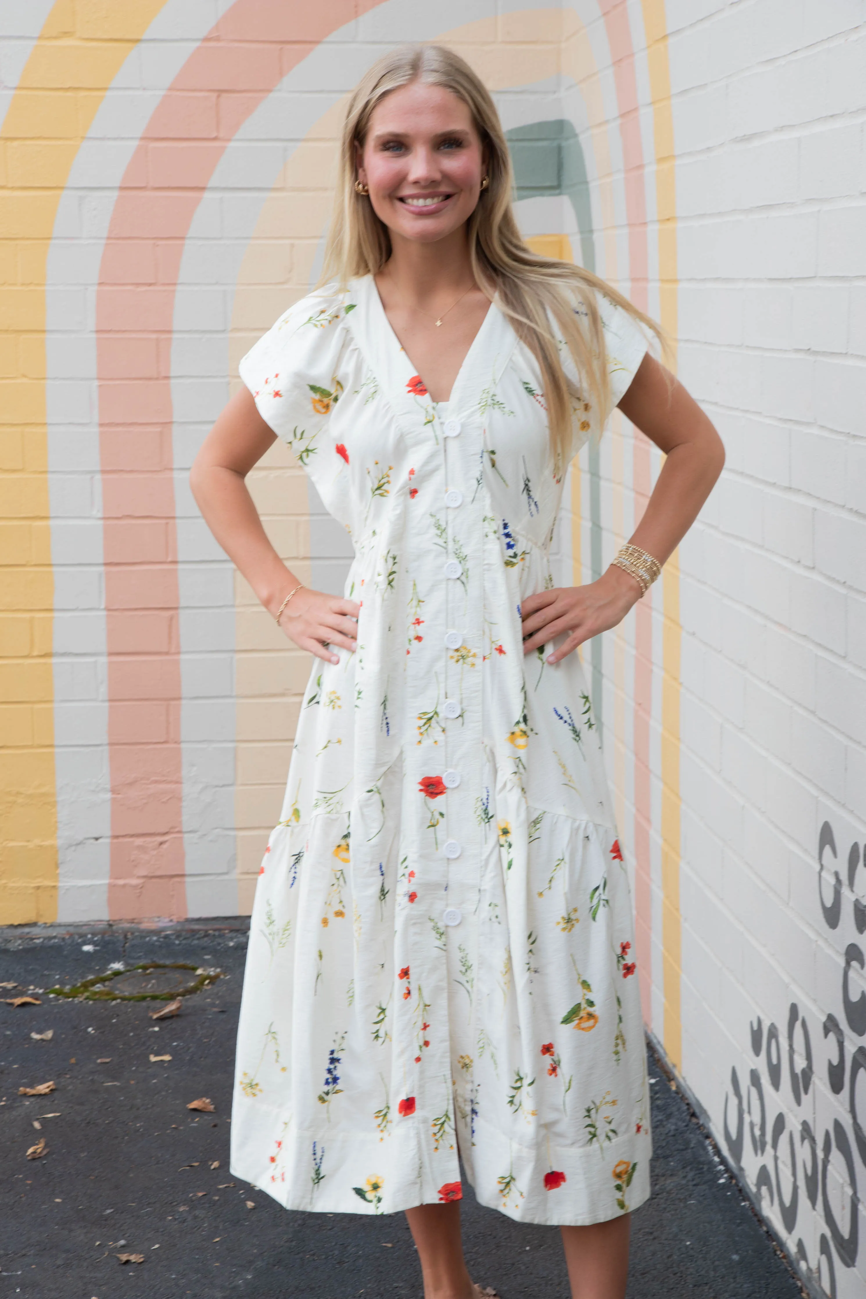 Seneca Button Down Floral Midi Dress, Cream Mix sold by North & Main Clothing Company product image thumbnail 3