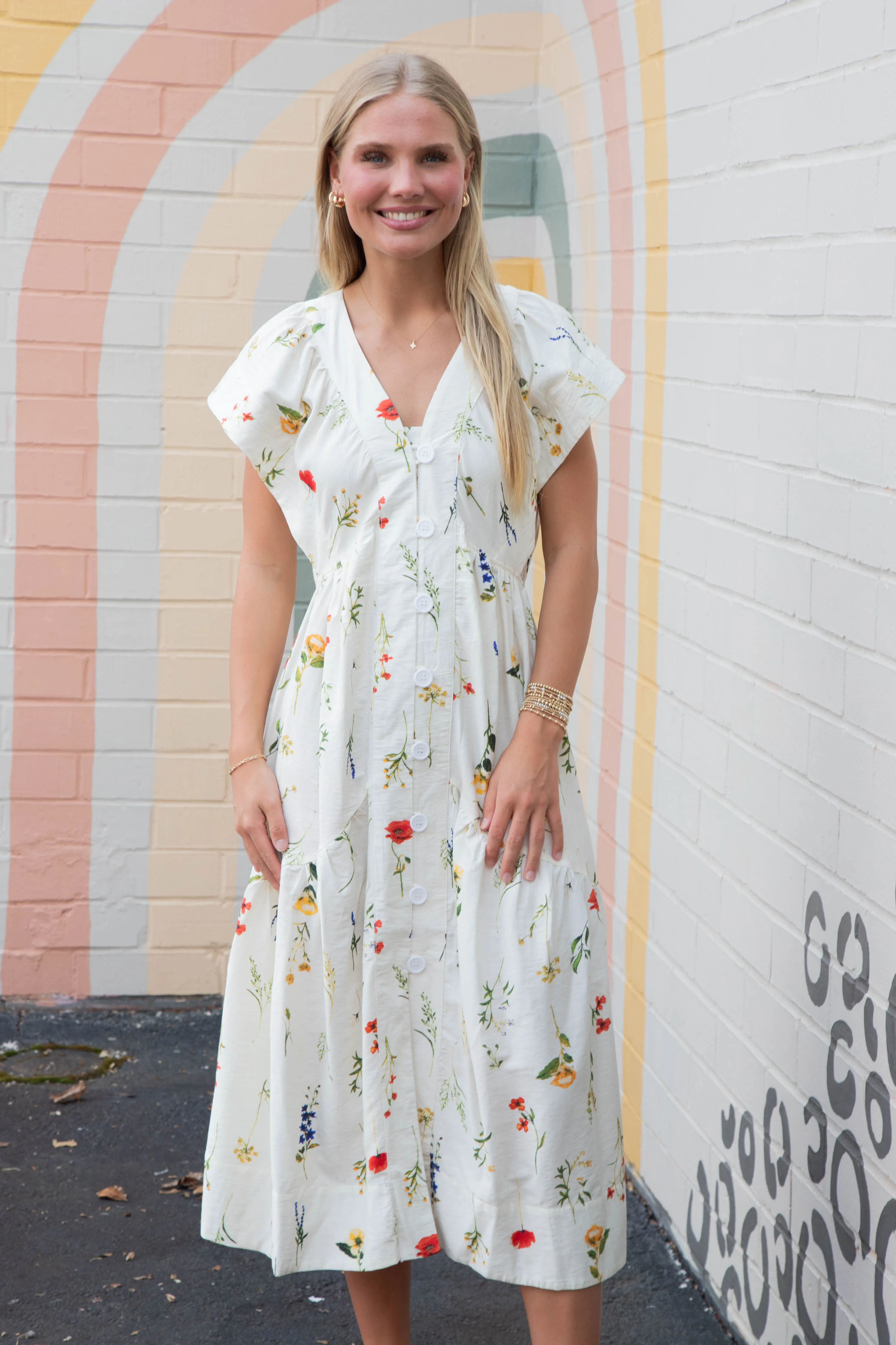 Seneca Button Down Floral Midi Dress, Cream Mix sold by North & Main Clothing Company product image thumbnail 2