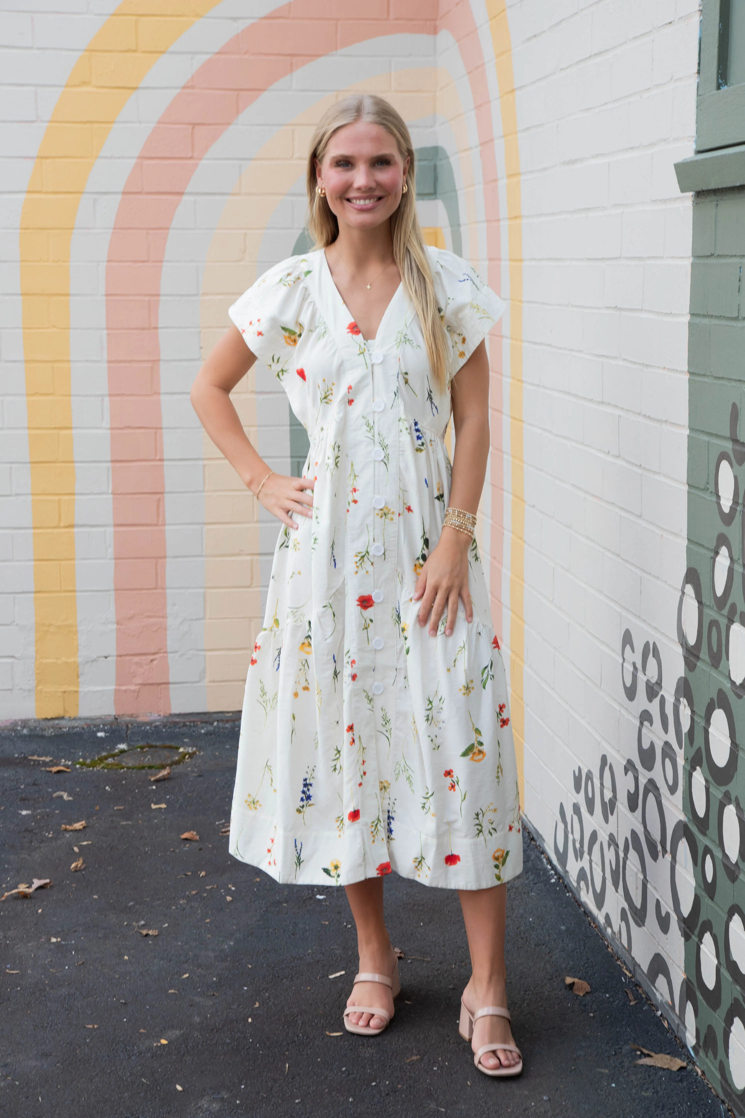 Seneca Button Down Floral Midi Dress, Cream Mix sold by North & Main Clothing Company product image thumbnail 5