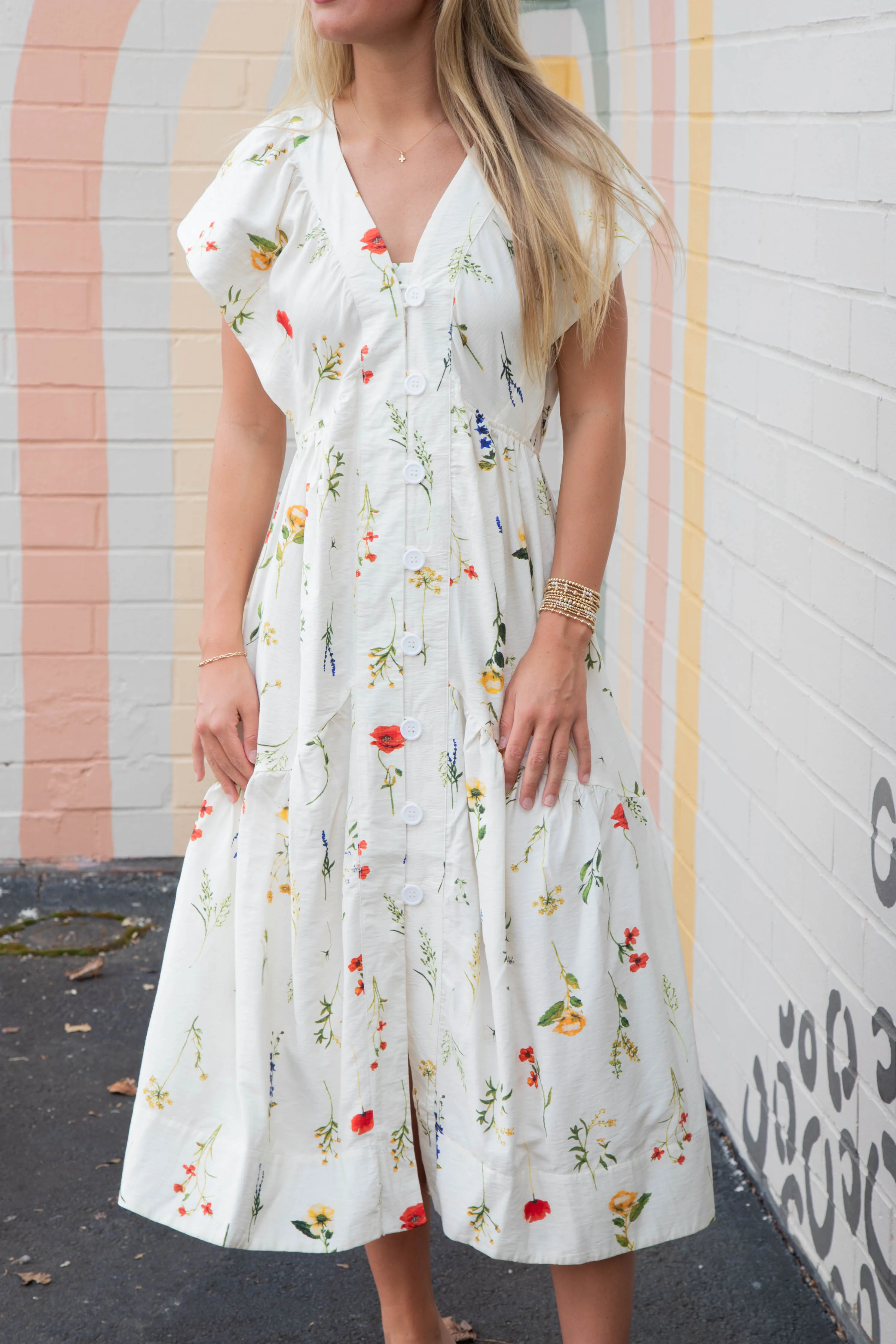 Seneca Button Down Floral Midi Dress, Cream Mix sold by North & Main Clothing Company product image thumbnail 4