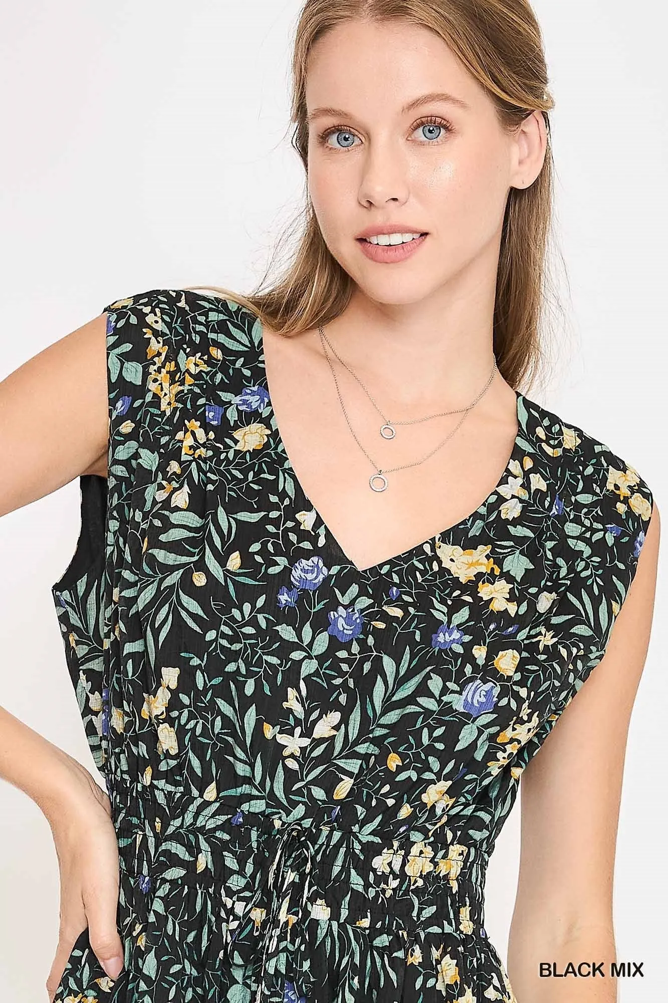 Harlow Floral Pintuck Tiered Dress, Black Mix sold by North & Main Clothing Company product image thumbnail 3