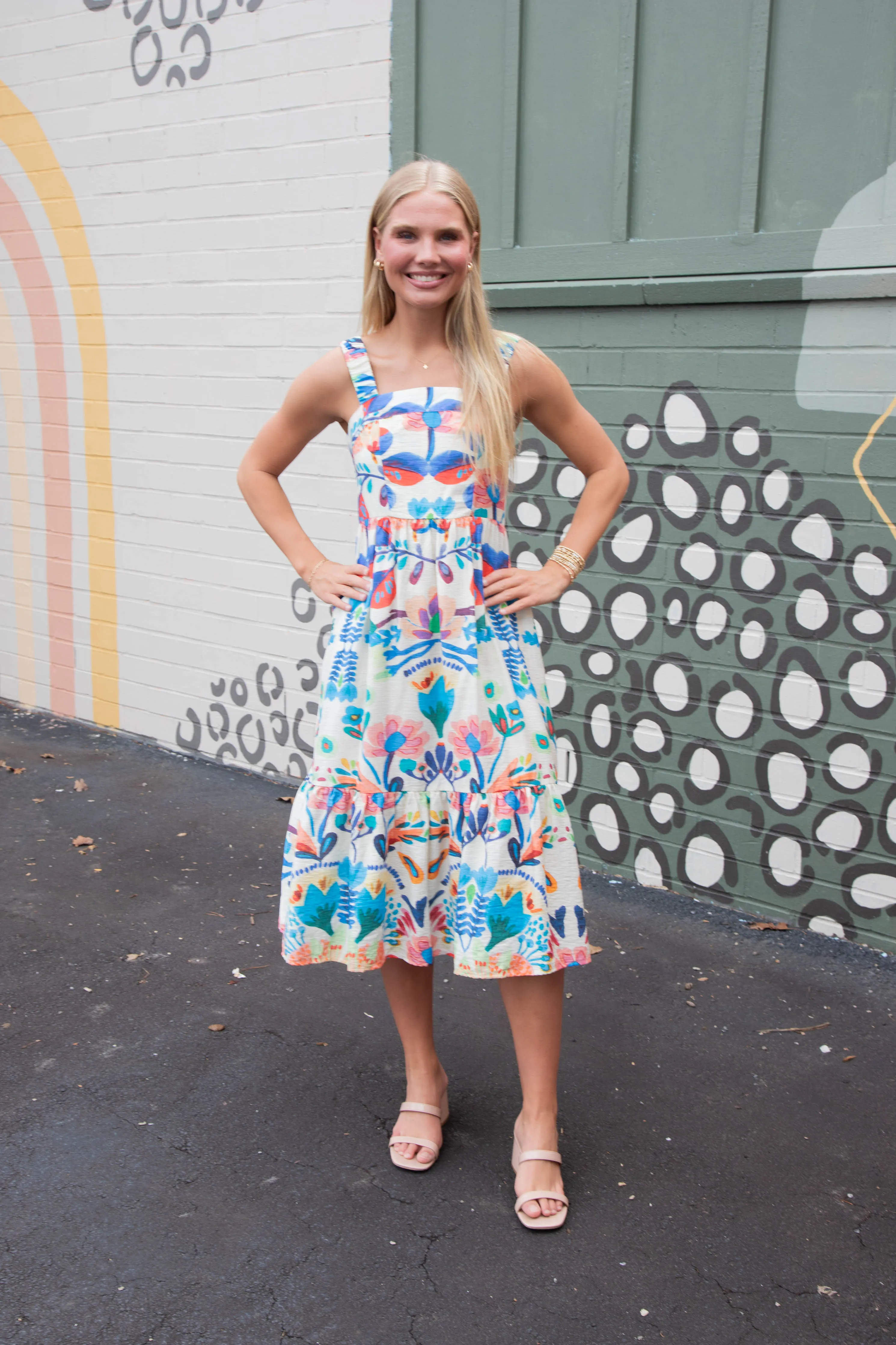 Leila Floral Garden Print Midi Dress, Blue Mix sold by North & Main Clothing Company product image thumbnail 5