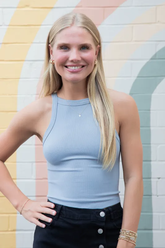 Antonella Bib Rib Round Hem Cami, Light Blue made by North & Main Clothing Company