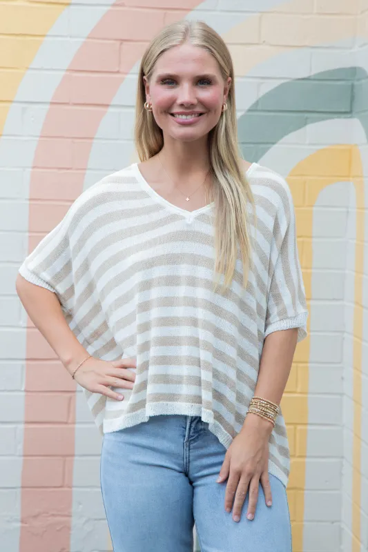 Jordyn Striped Sweater Top, Wheat sold by North & Main Clothing Company