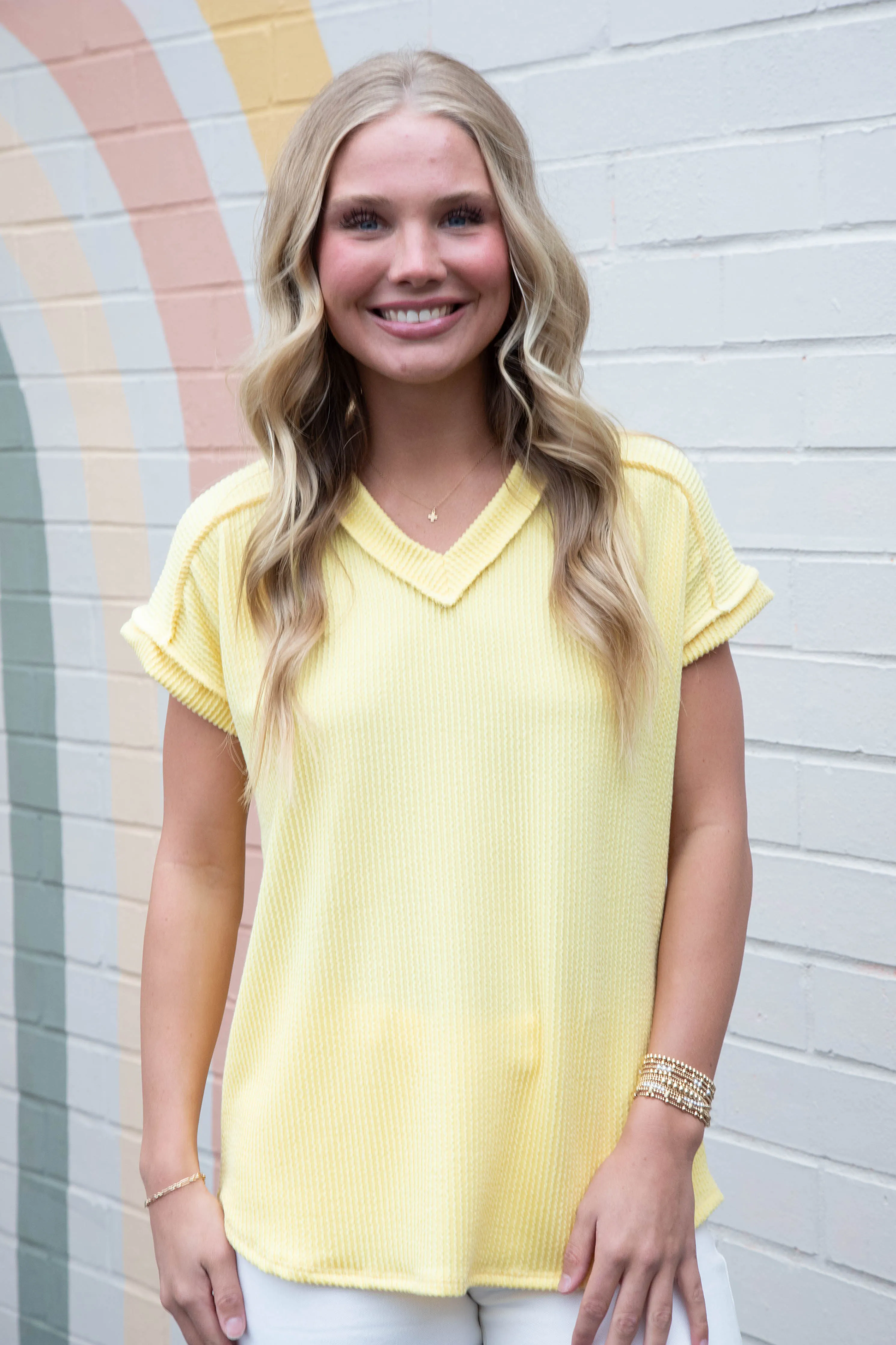 Melody V-Neck Ribbed Top, Light Yellow sold by North & Main Clothing Company product image thumbnail 5