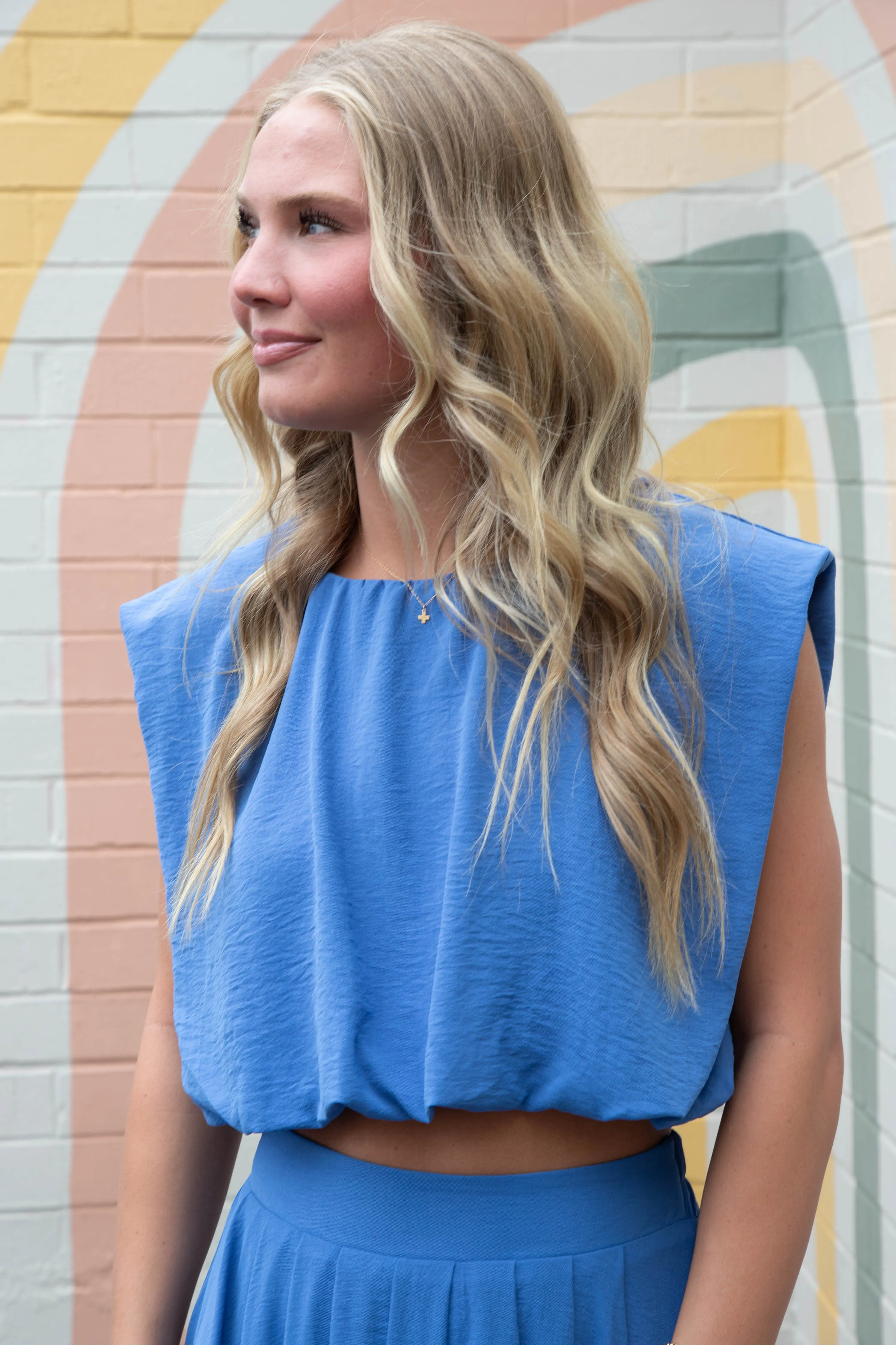 Abigail Bubble Hem Crop Top, Dusty Blue sold by North & Main Clothing Company product image thumbnail 3