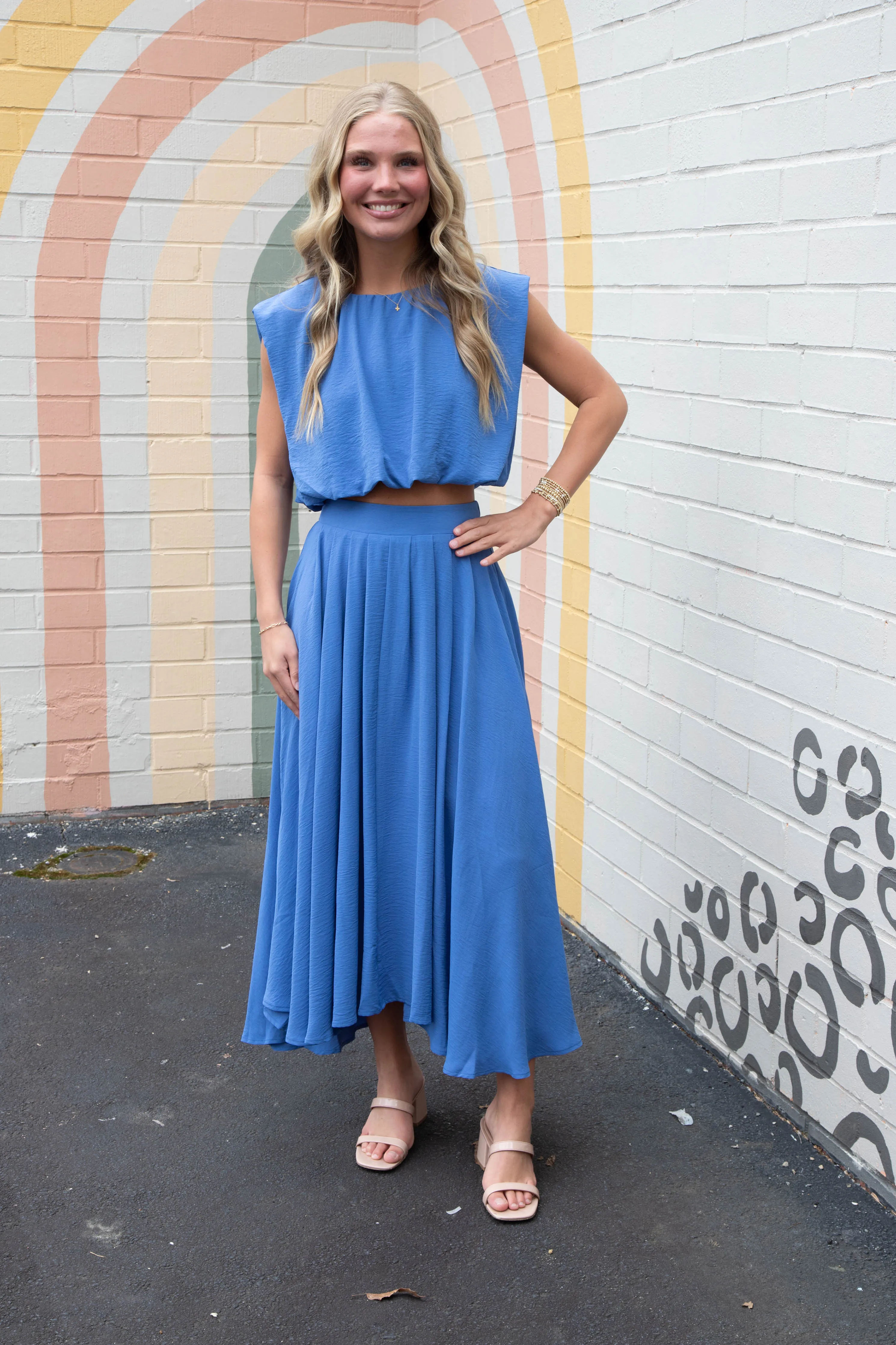 Abigail Box Pleated Midi Skirt, Dusty Blue sold by North & Main Clothing Company product image thumbnail 4
