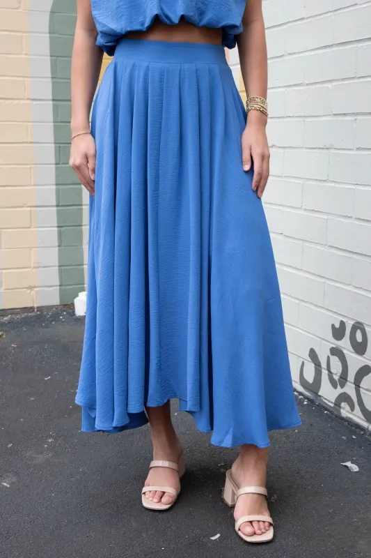 Abigail Box Pleated Midi Skirt, Dusty Blue made by Blu Pepper