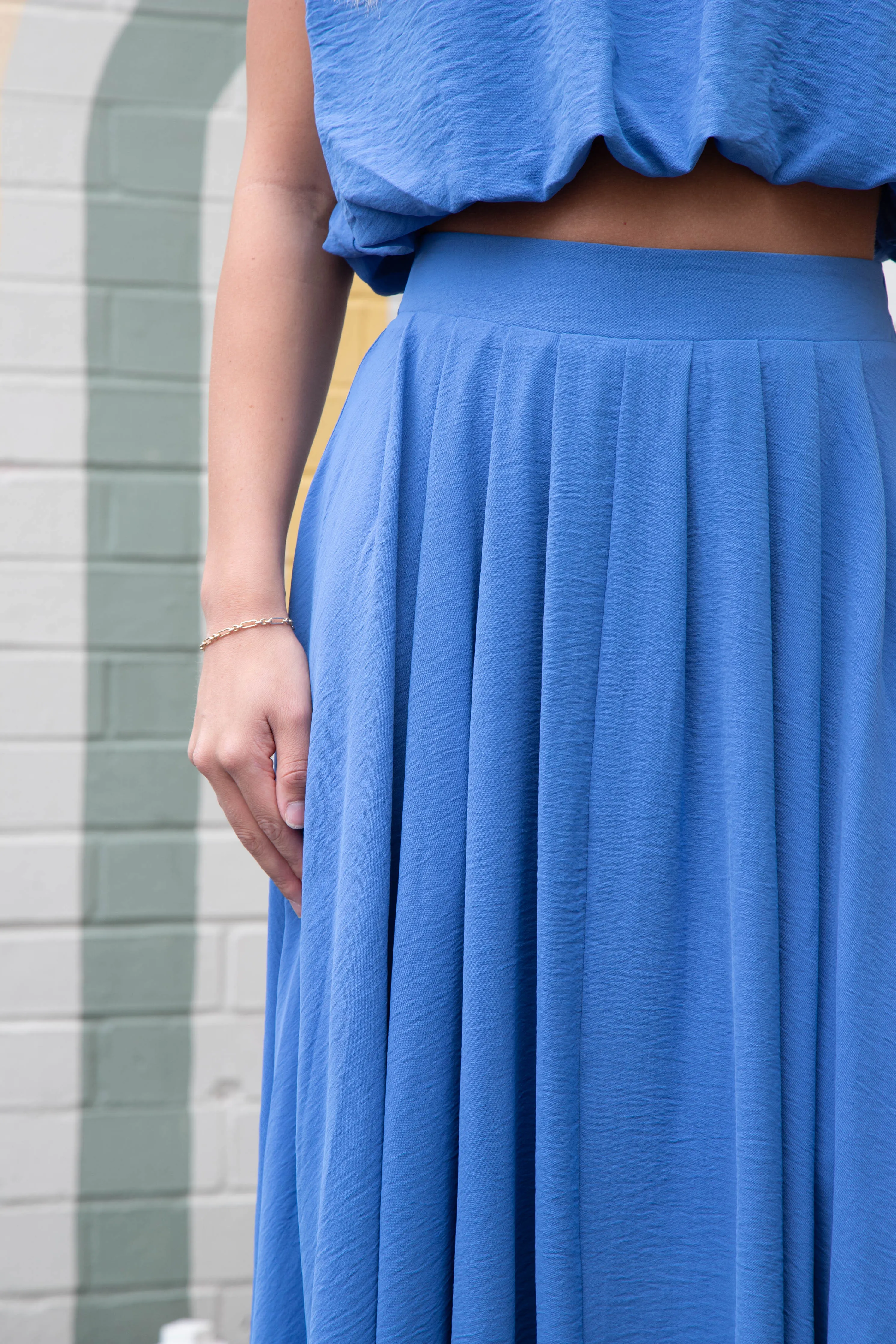 Abigail Box Pleated Midi Skirt, Dusty Blue sold by North & Main Clothing Company product image thumbnail 3