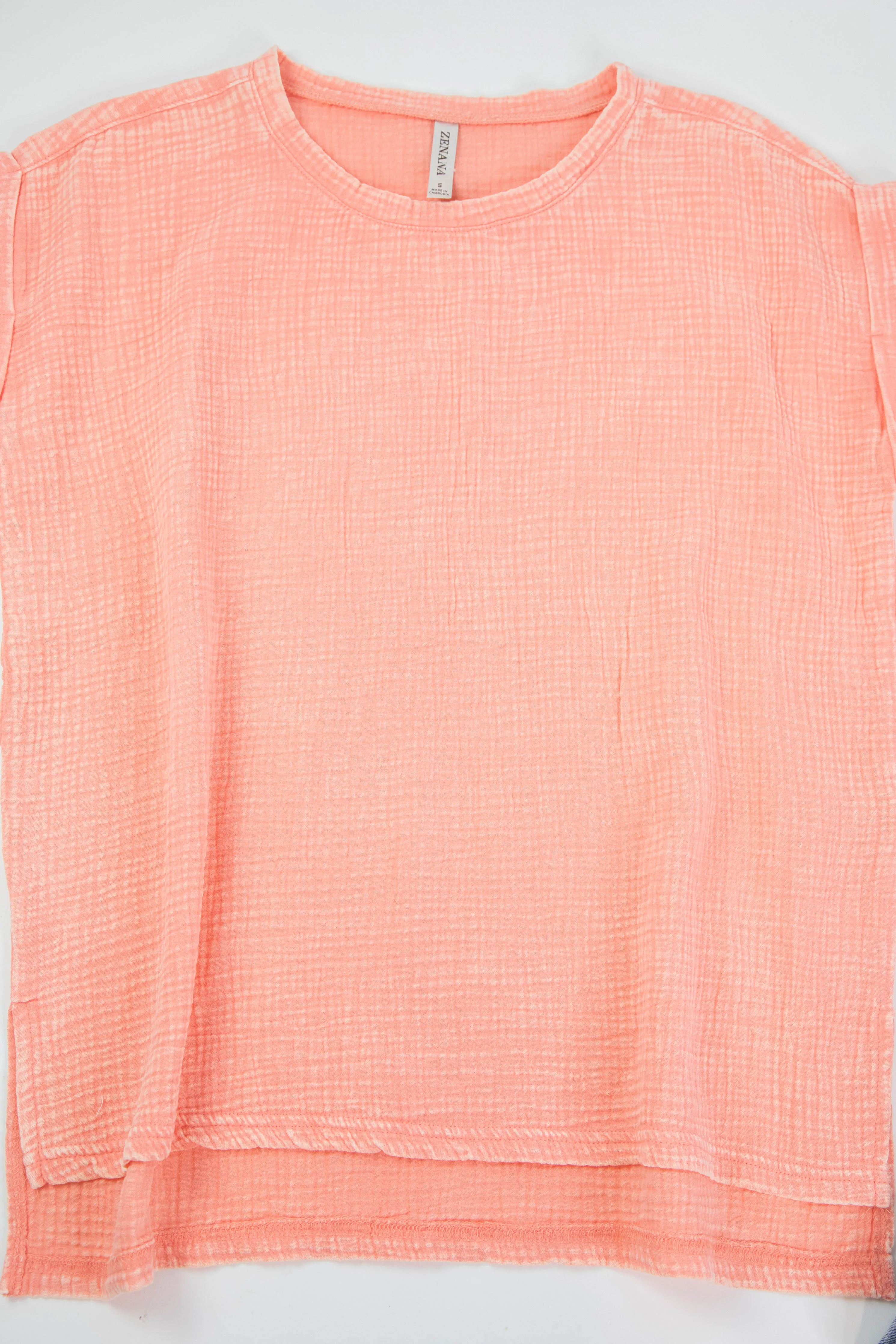 Nina Gauze Acid Wash Top, Coral sold by North & Main Clothing Company