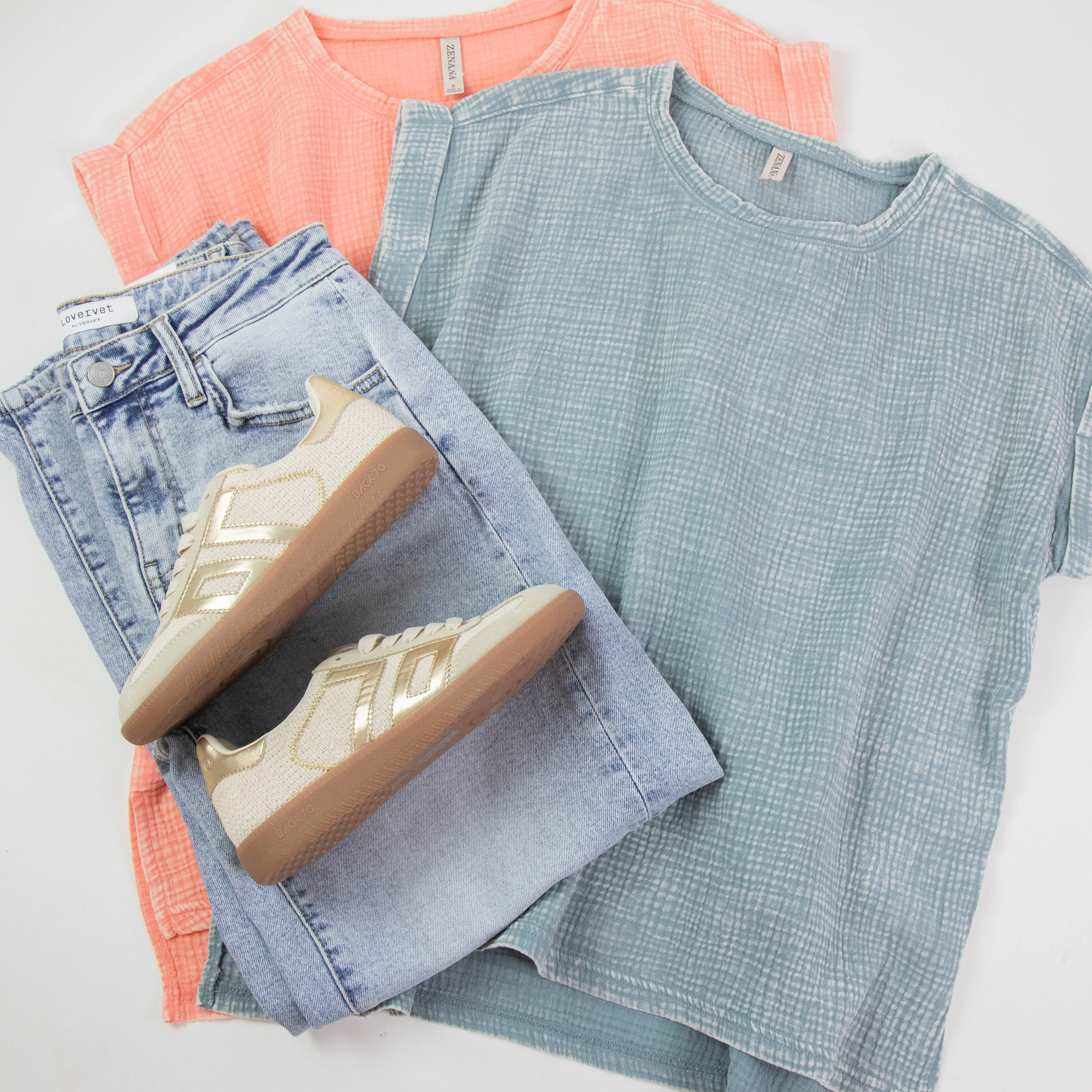 Nina Gauze Acid Wash Top, Coral sold by North & Main Clothing Company product image thumbnail 3