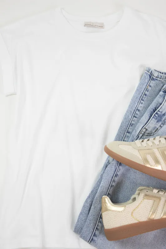 Journey Cuffed Dolman Sleeve Tee, White made by Zenana