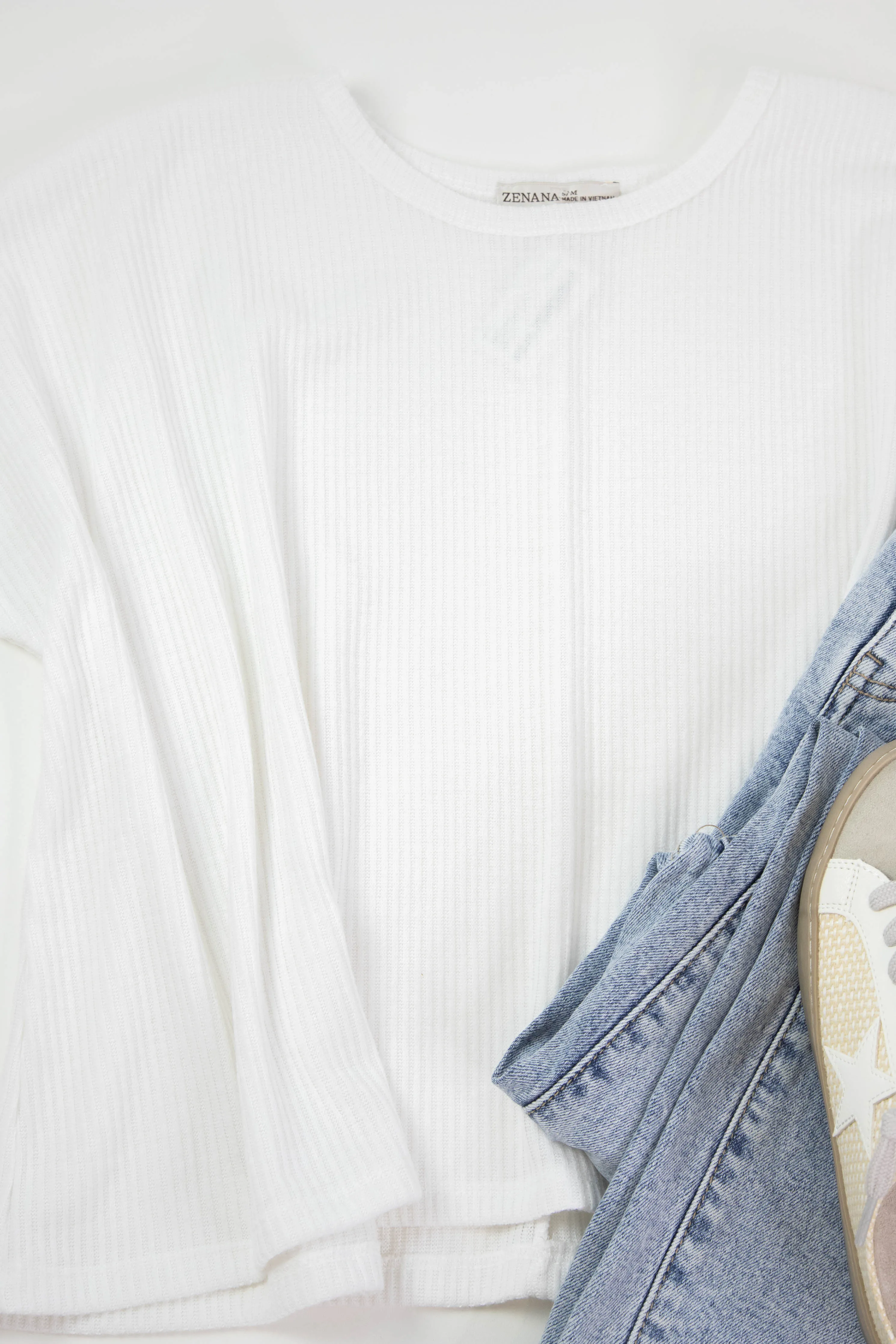 Nayeli Ribbed Knit Top, Off White sold by North & Main Clothing Company