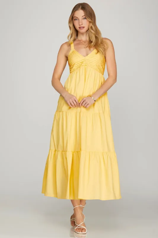 Lena Pintuck Detail Maxi Dress, Light Yellow sold by North & Main Clothing Company