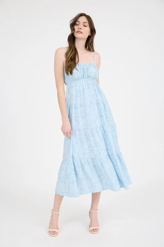 Viviana Abstract Print Midi Dress, Light Blue made by Blu Pepper