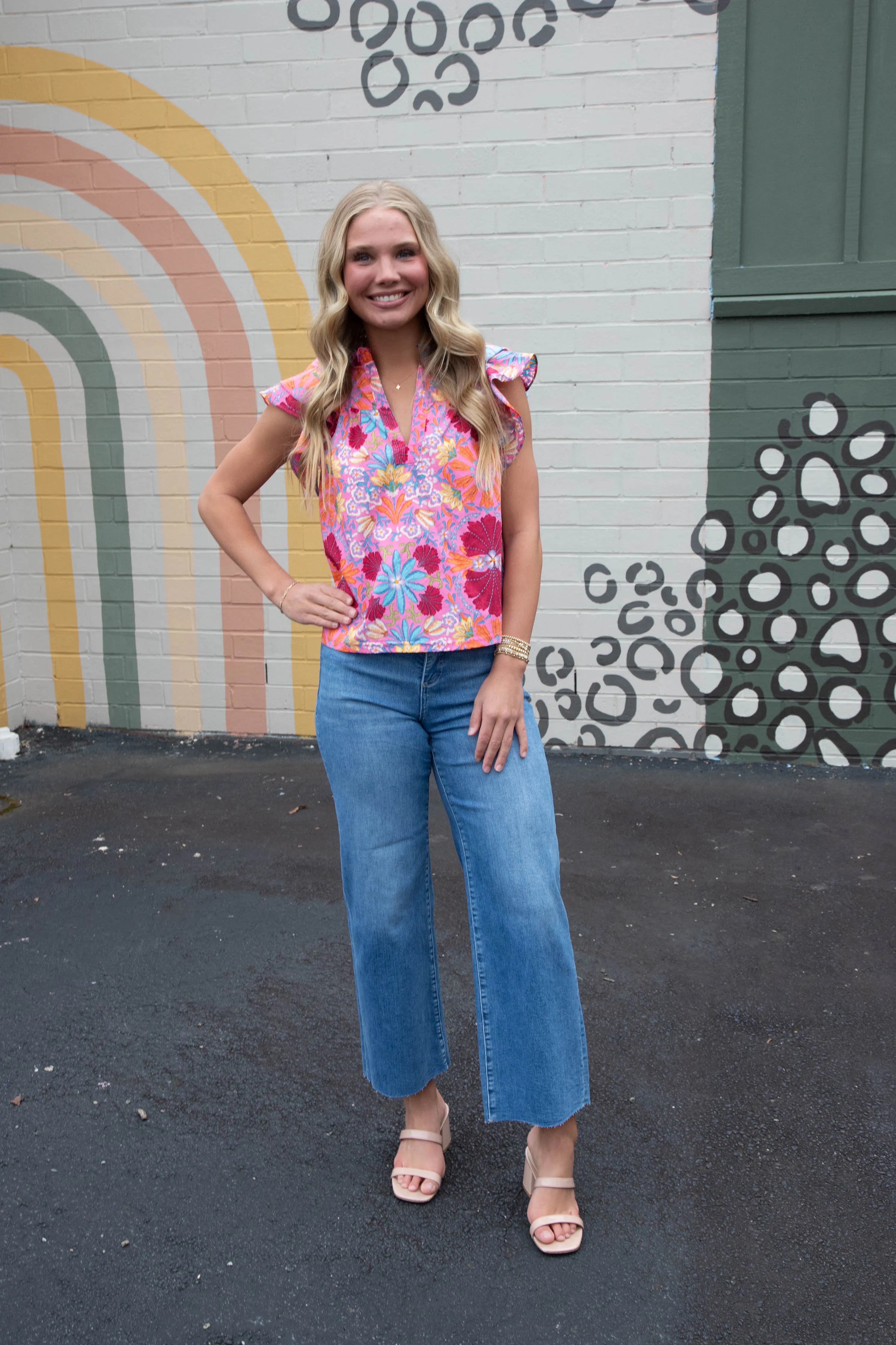 Jocelyn Printed Ruffle Sleeve Blouse, Pink Multi sold by North & Main Clothing Company product image thumbnail 2