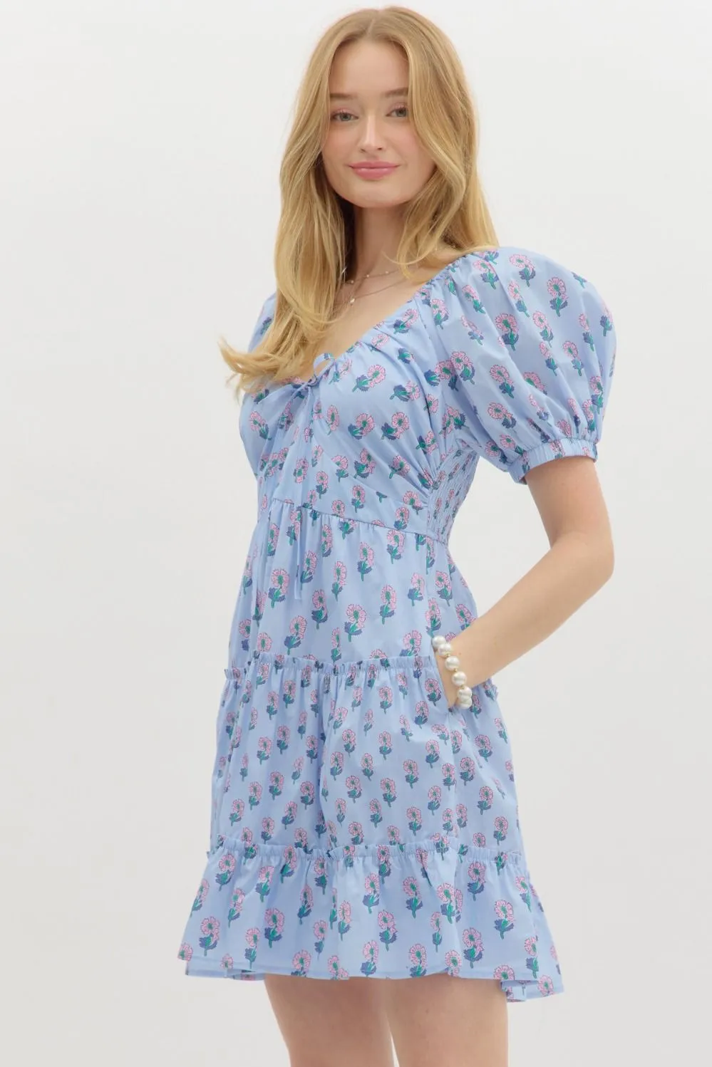 Lauren Floral Tiered Mini Dress, Blue sold by North & Main Clothing Company product image thumbnail 4