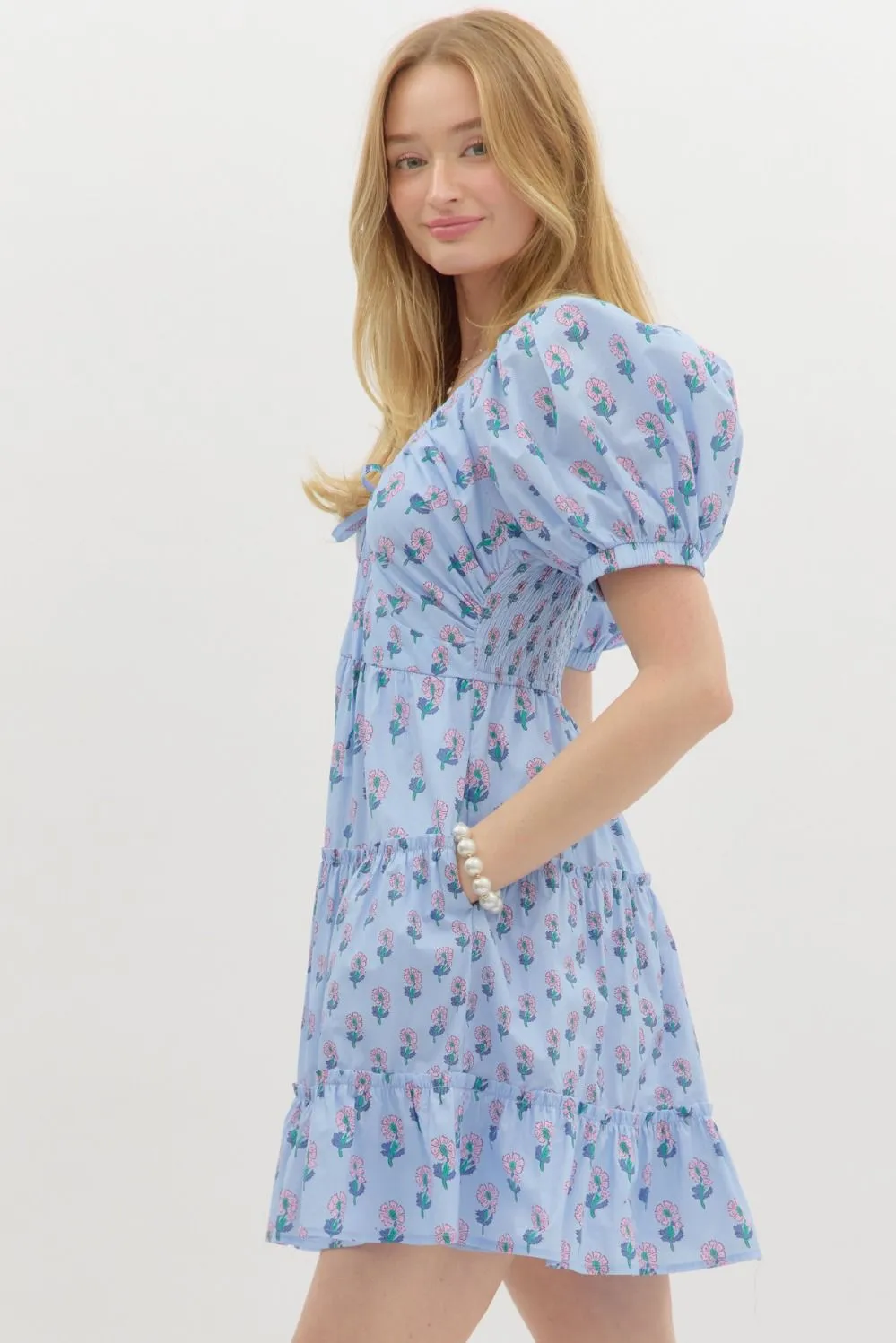 Lauren Floral Tiered Mini Dress, Blue sold by North & Main Clothing Company product image thumbnail 5
