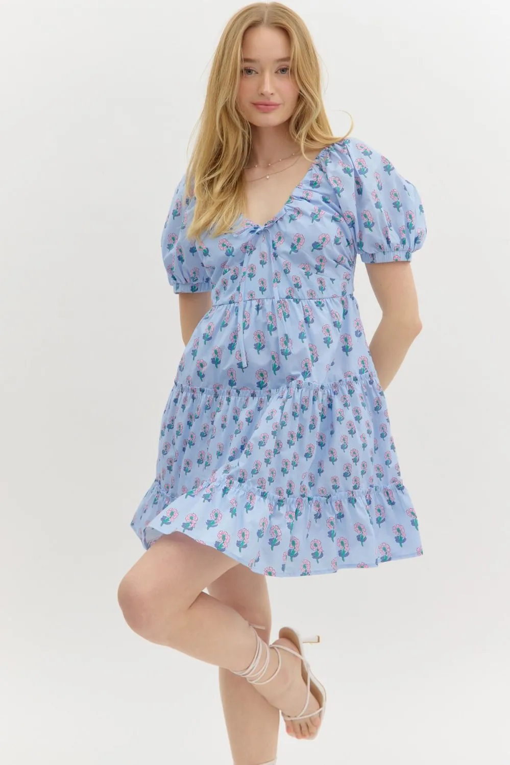Lauren Floral Tiered Mini Dress, Blue sold by North & Main Clothing Company product image thumbnail 2