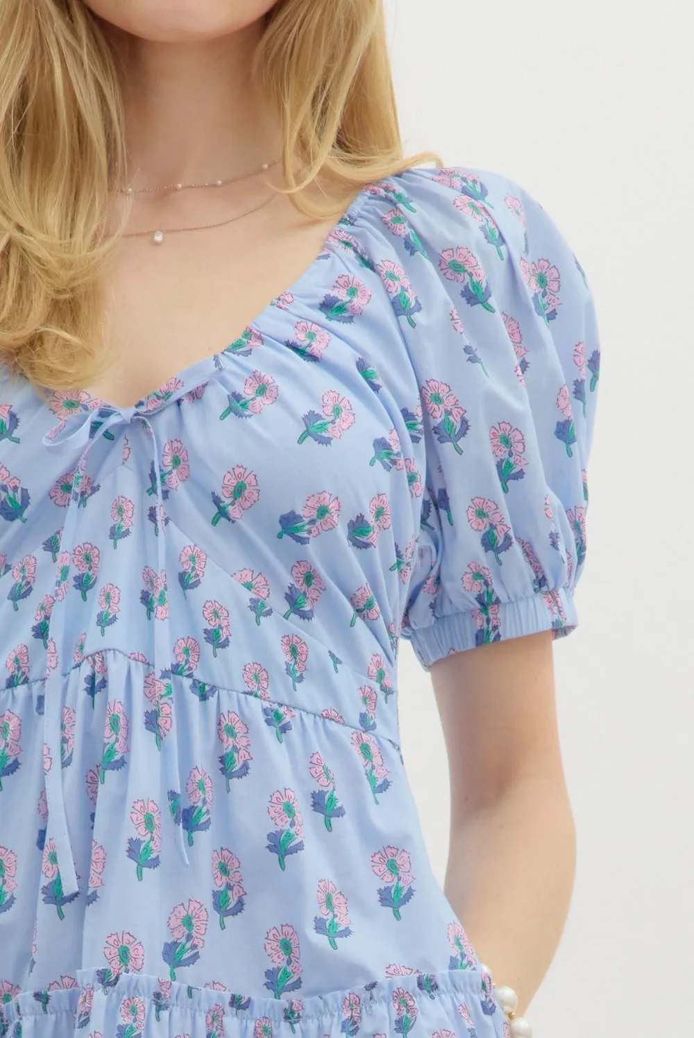 Lauren Floral Tiered Mini Dress, Blue sold by North & Main Clothing Company product image thumbnail 3