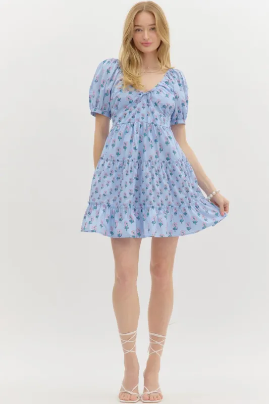 Lauren Floral Tiered Mini Dress, Blue sold by North & Main Clothing Company