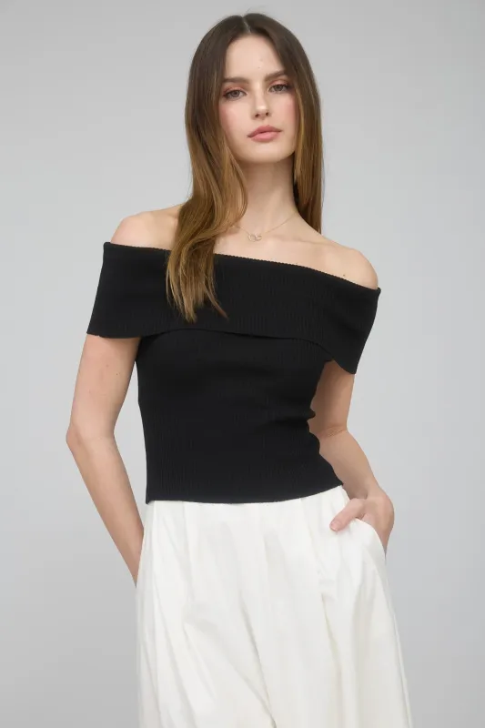 Amina Foldover Sweater Top, Black sold by North & Main Clothing Company