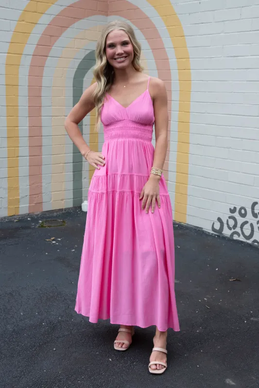 Thea Shirred Waist Midi Dress, Pink sold by North & Main Clothing Company