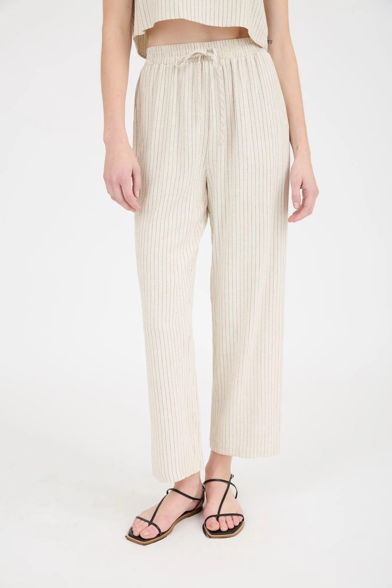 Nicole Pinstriped Linen Pants, Natural sold by North & Main Clothing Company