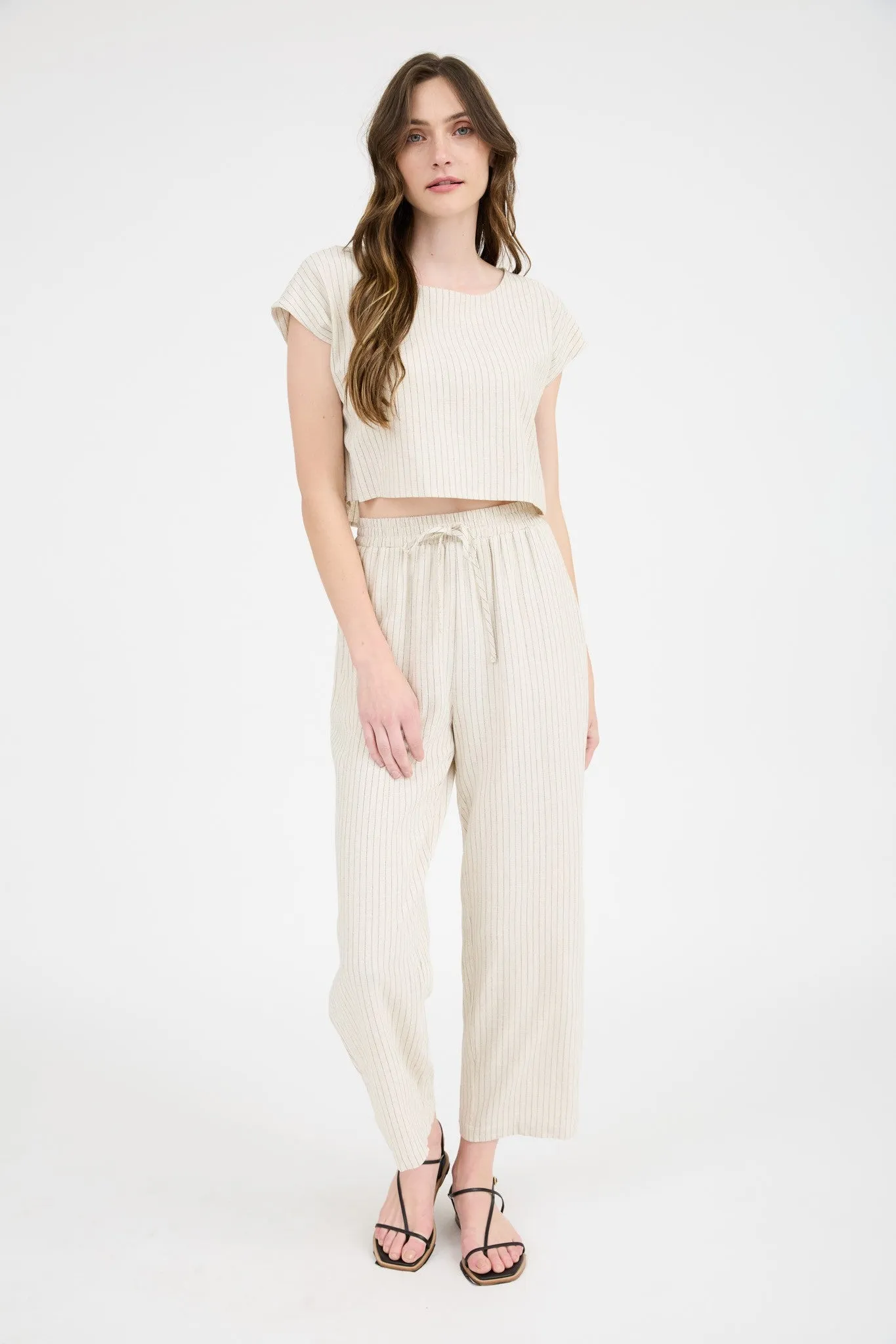 Nicole Pinstriped Linen Pants, Natural sold by North & Main Clothing Company product image thumbnail 2