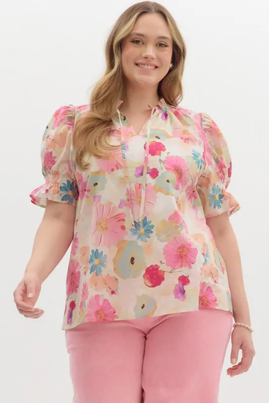 Alaya Floral Tie Neck Blouse, Berry | Plus Size sold by North & Main Clothing Company