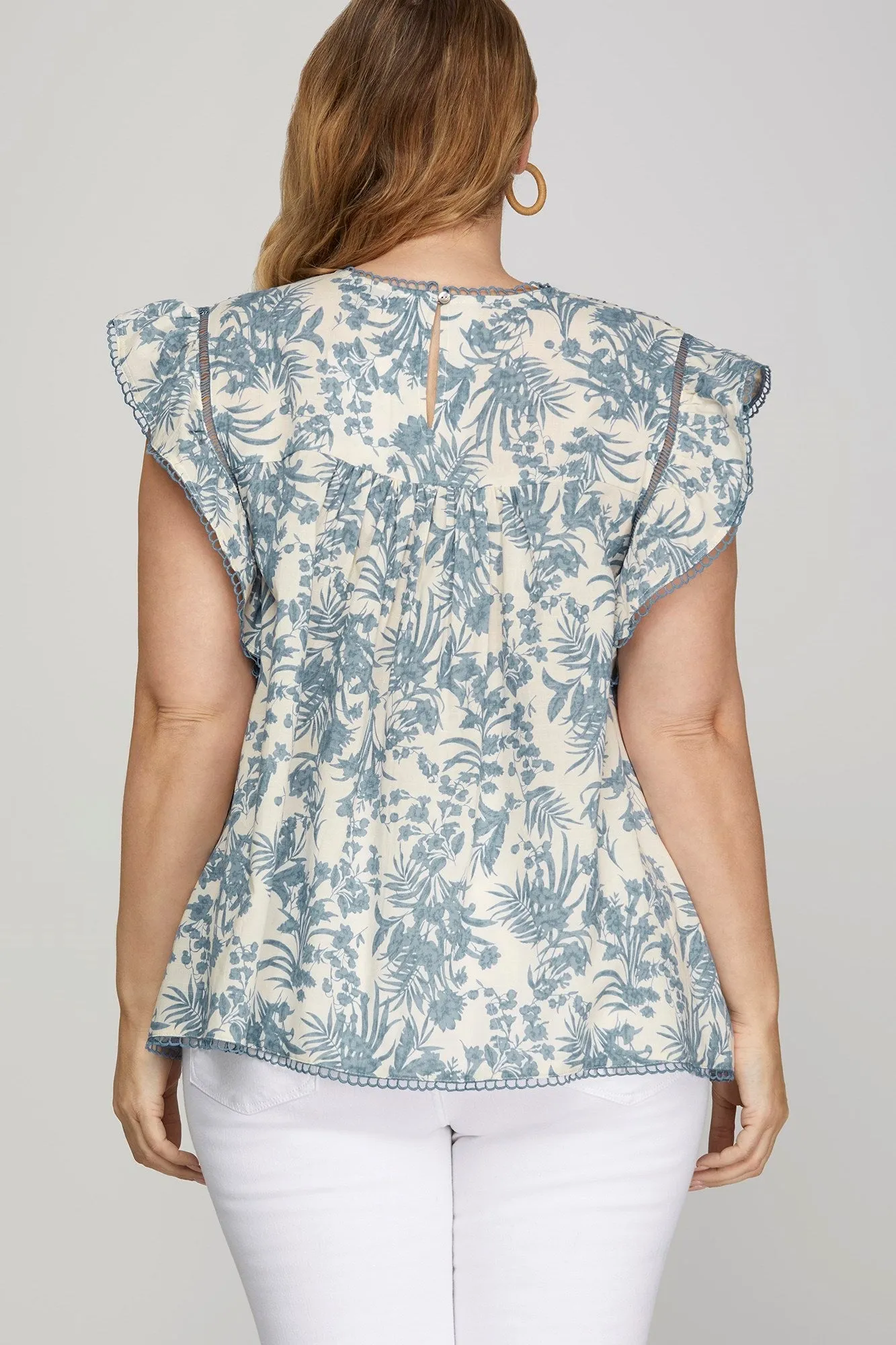Azalea Pintuck & Ladder Trim Blouse, Blue | Extended Sizes sold by North & Main Clothing Company product image thumbnail 5