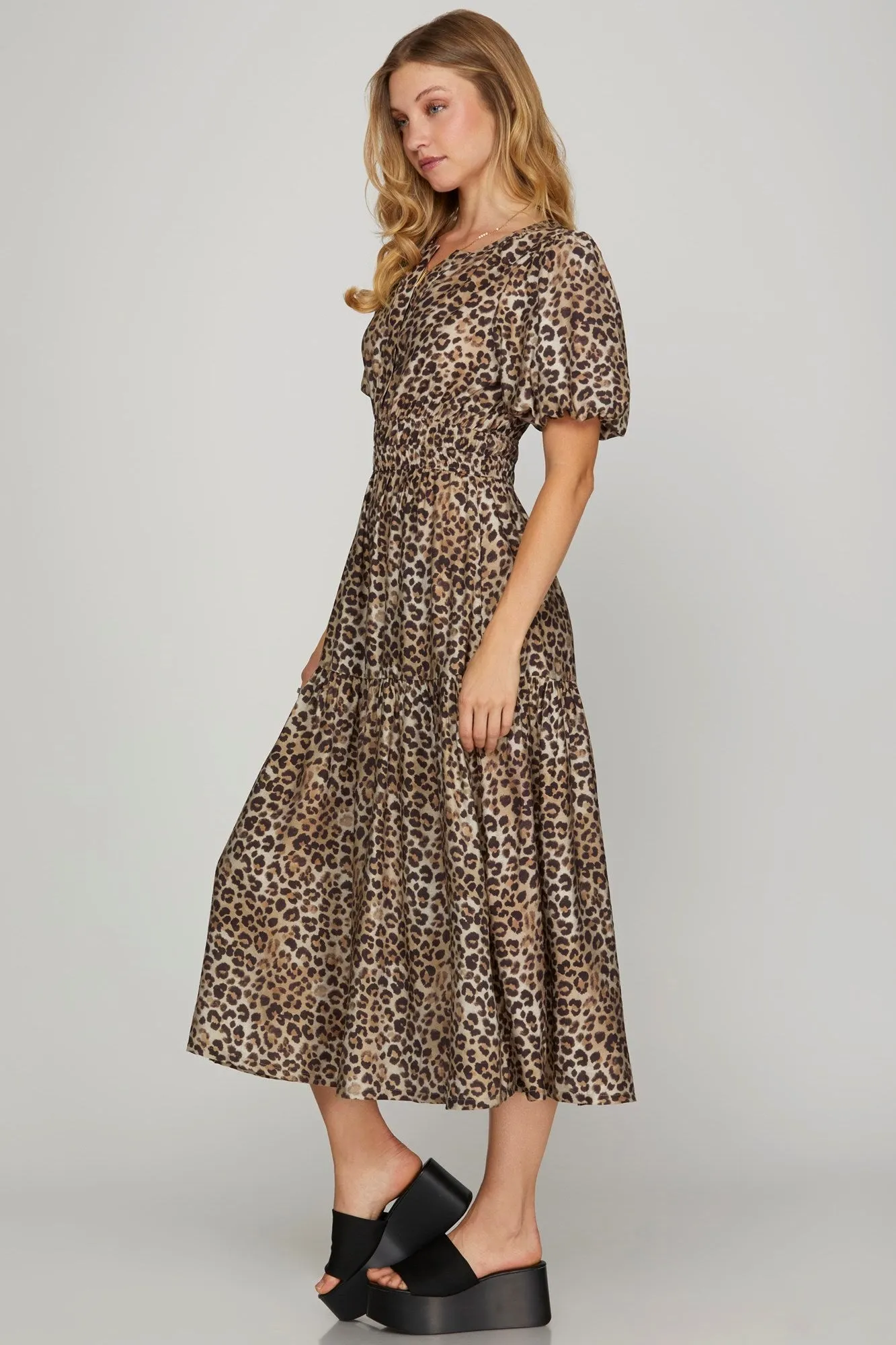 Destiny Split Neck Printed Dress, Mocha sold by North & Main Clothing Company product image thumbnail 4