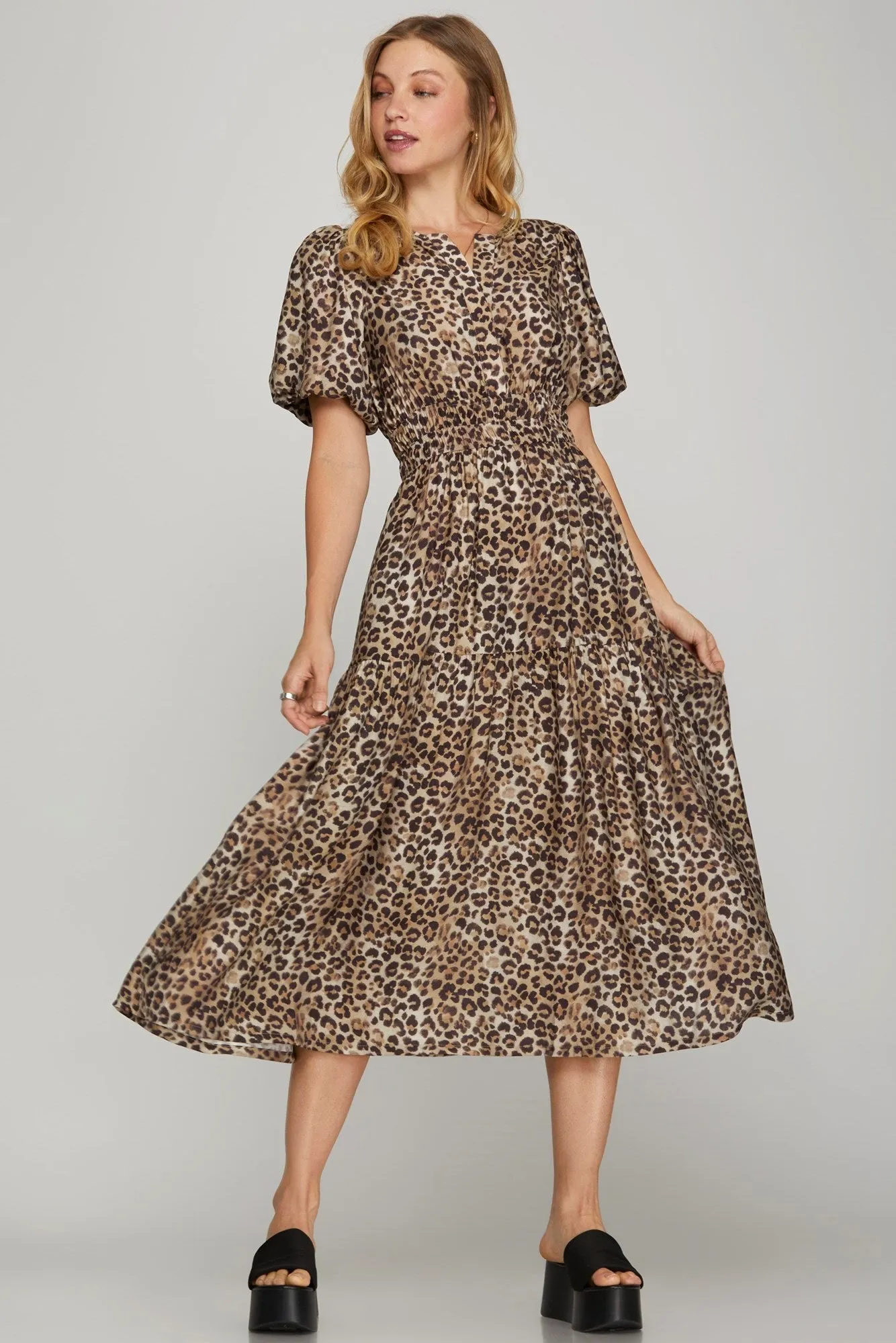 Destiny Split Neck Printed Dress, Mocha sold by North & Main Clothing Company product image thumbnail 2