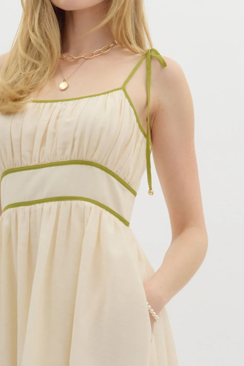 Veronica Floral Accent Trim Midi Dress, Natural sold by North & Main Clothing Company product image thumbnail 3