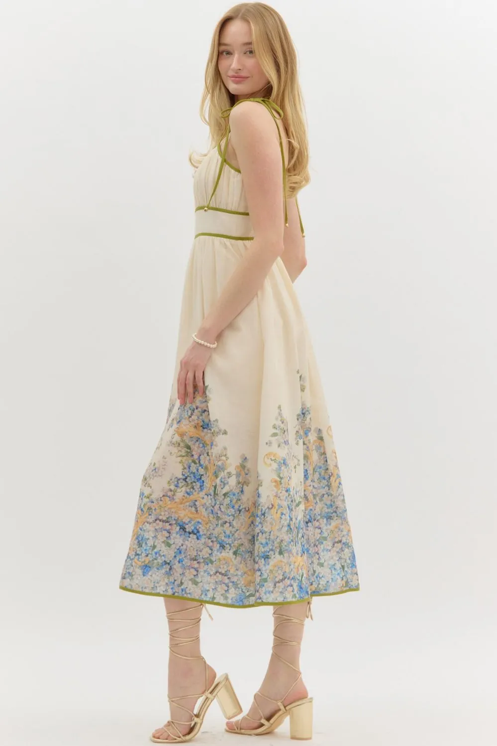 Veronica Floral Accent Trim Midi Dress, Natural sold by North & Main Clothing Company product image thumbnail 5