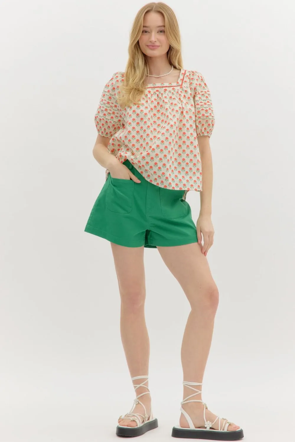 Mira Floral Pintuck Detail Sleeve Blouse, Red sold by North & Main Clothing Company product image thumbnail 2