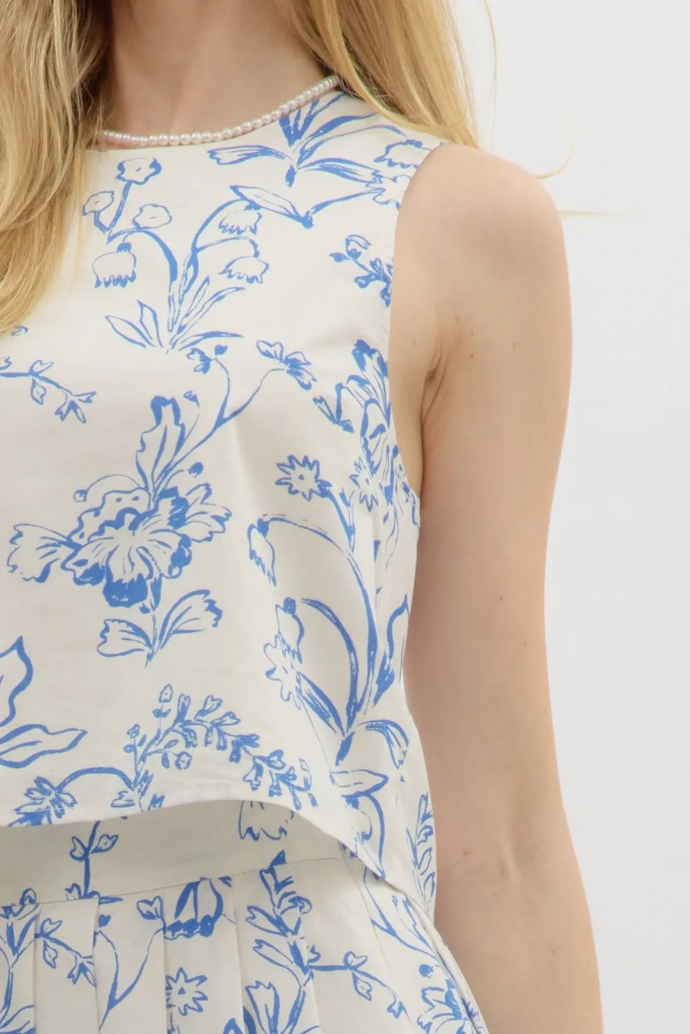 Brynn Floral Sleeveless Top, Cream Blue sold by North & Main Clothing Company product image thumbnail 3