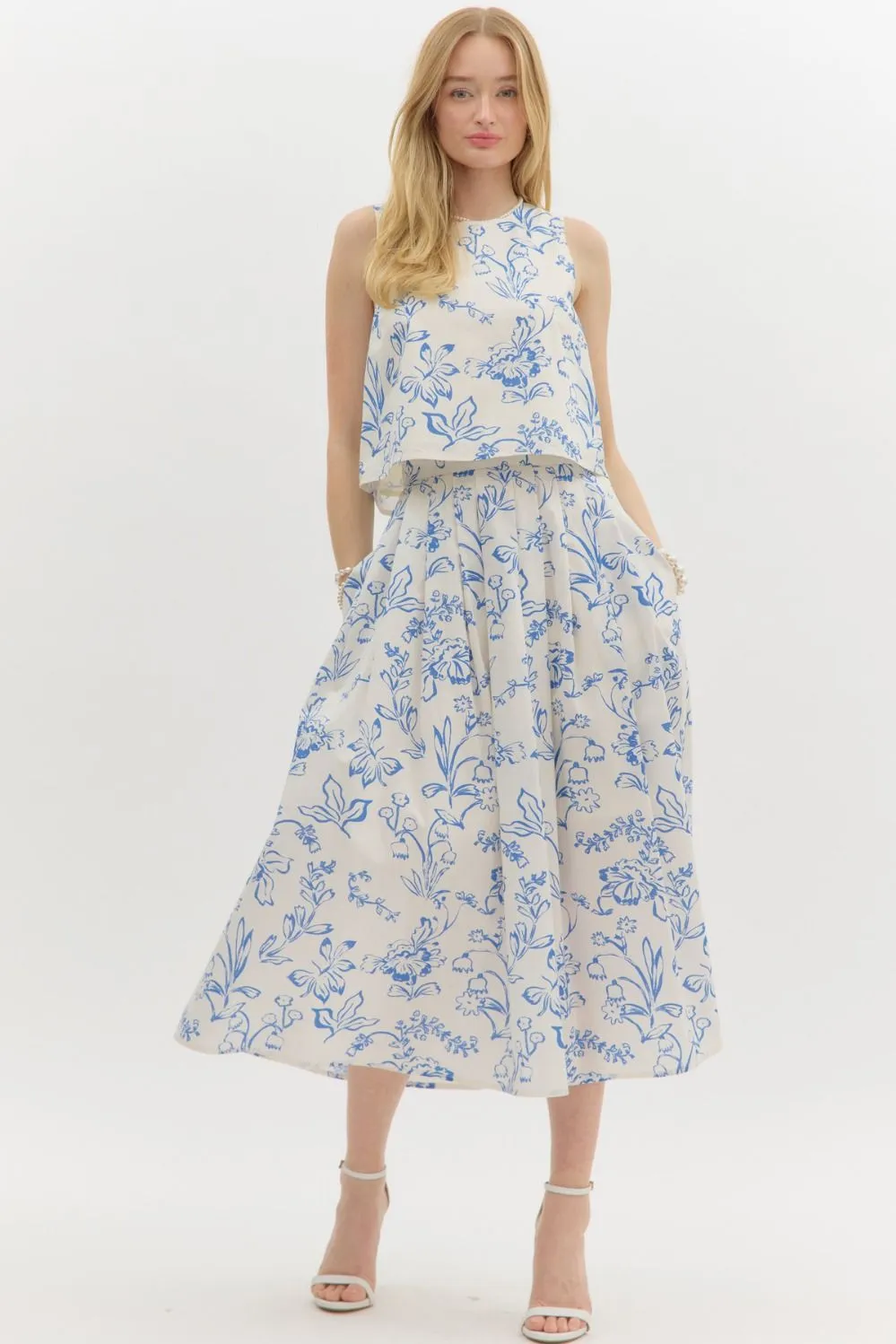 Brynn Floral Sleeveless Top, Cream Blue sold by North & Main Clothing Company product image thumbnail 2
