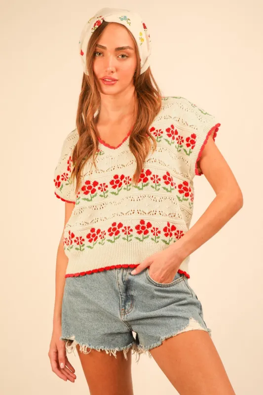 Raegan Floral Sweater Vest, Ivory made by Very J