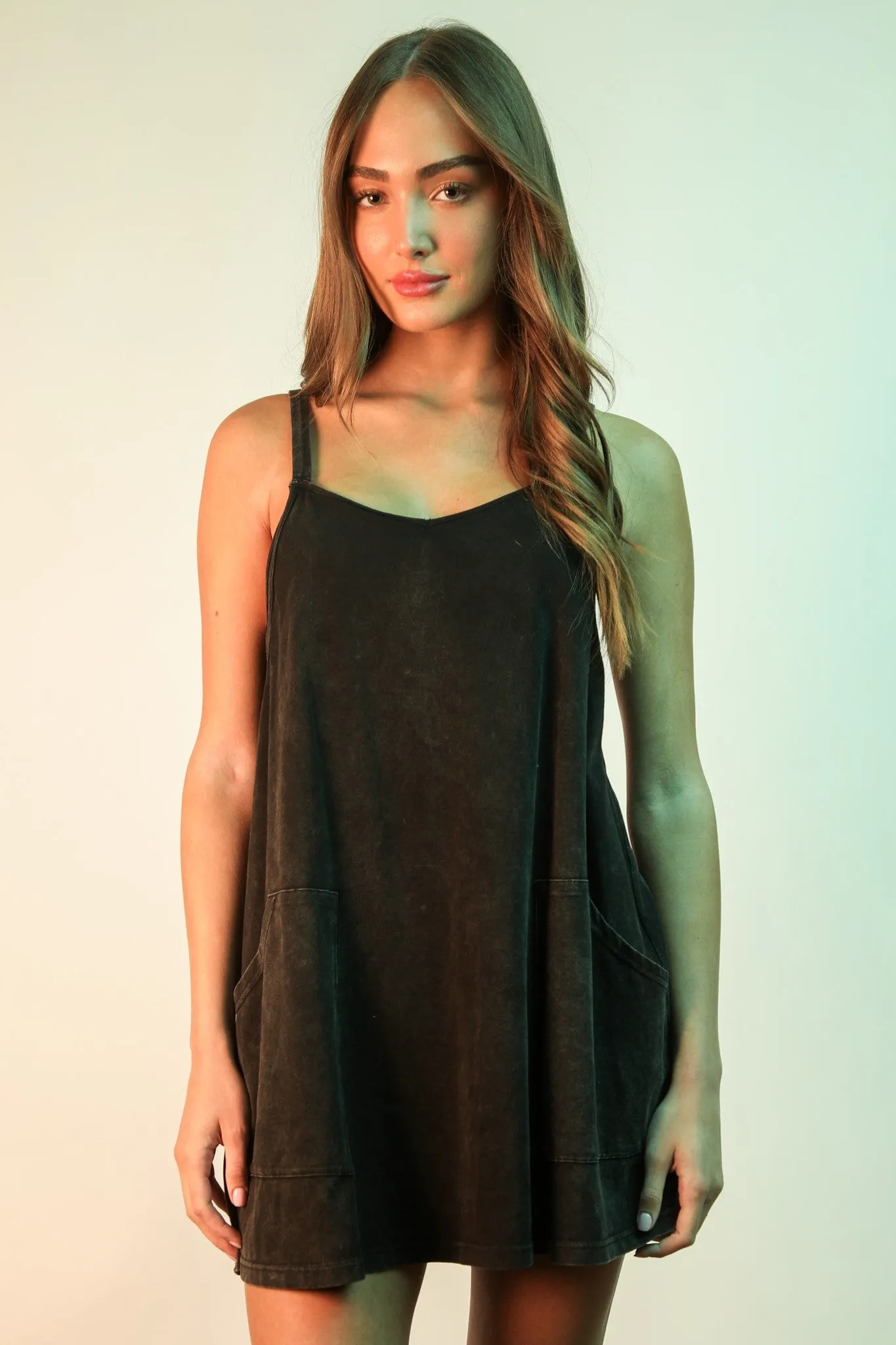 Lana Mineral Washed Mini Dress, Black sold by North & Main Clothing Company