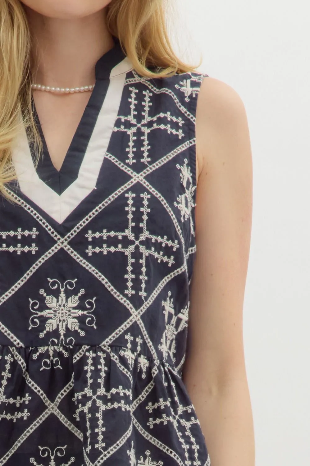 Briella V-Neck Embroidered Top, Navy sold by North & Main Clothing Company product image thumbnail 3