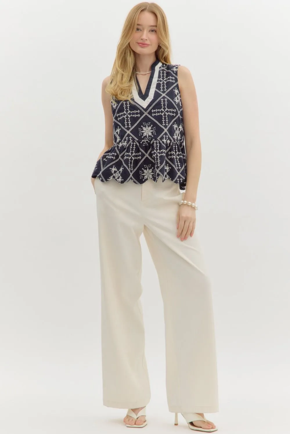 Briella V-Neck Embroidered Top, Navy sold by North & Main Clothing Company product image thumbnail 2