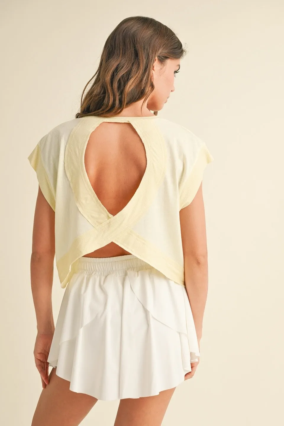 Jamie Cutout Back Raw Hem Tee, Lime sold by North & Main Clothing Company product image thumbnail 2