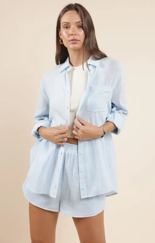 So Cal Button Up Shirt, Powder Blue | Sadie & Sage sold by North & Main Clothing Company